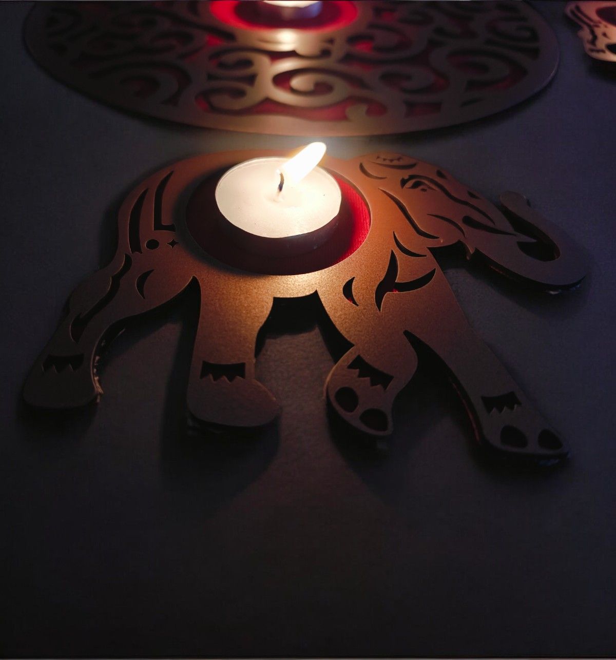 House Of Festivals MDF Elephant Rangoli - Red | 15 inch