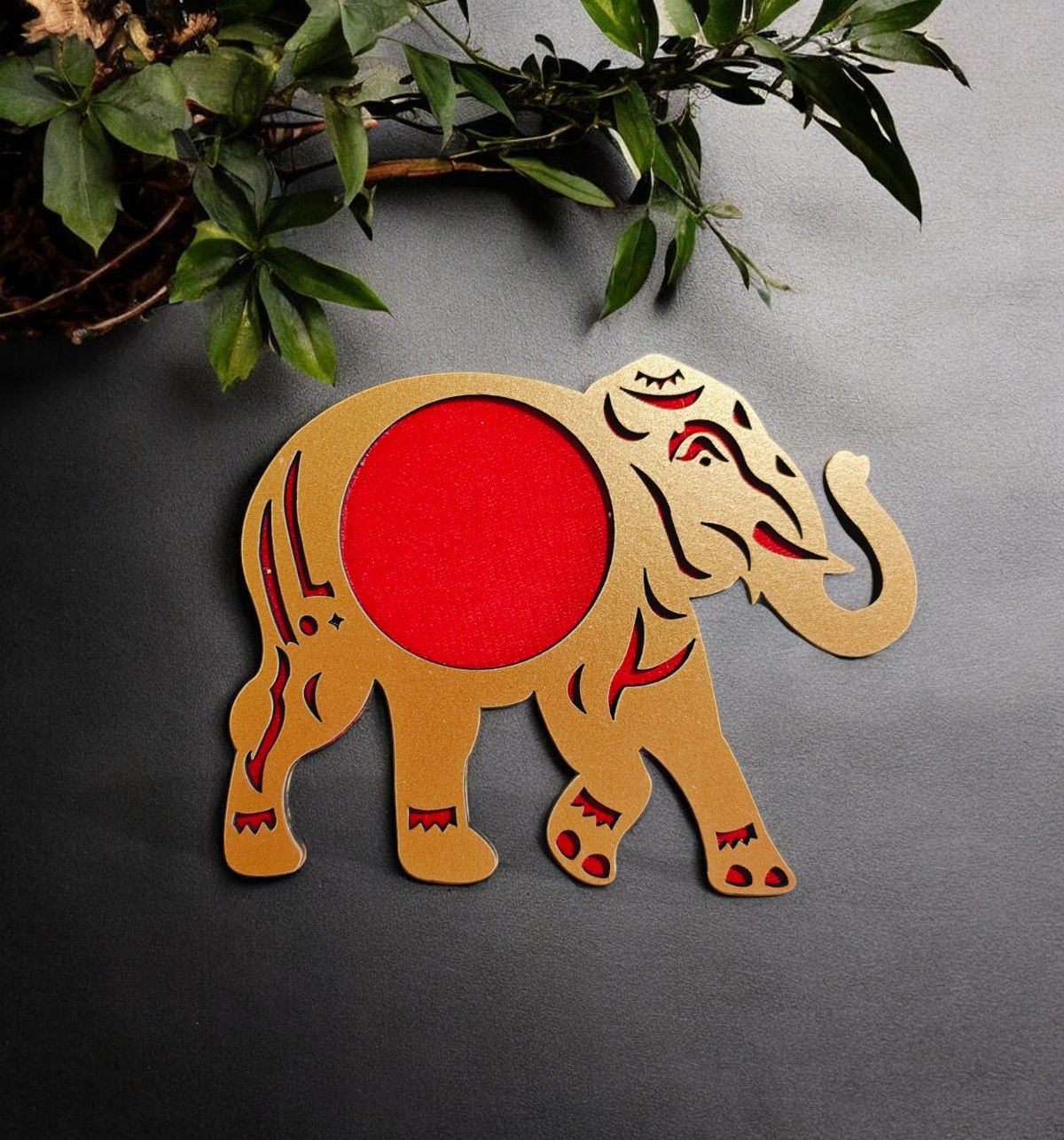 House Of Festivals MDF Elephant Rangoli - Red | 15 inch
