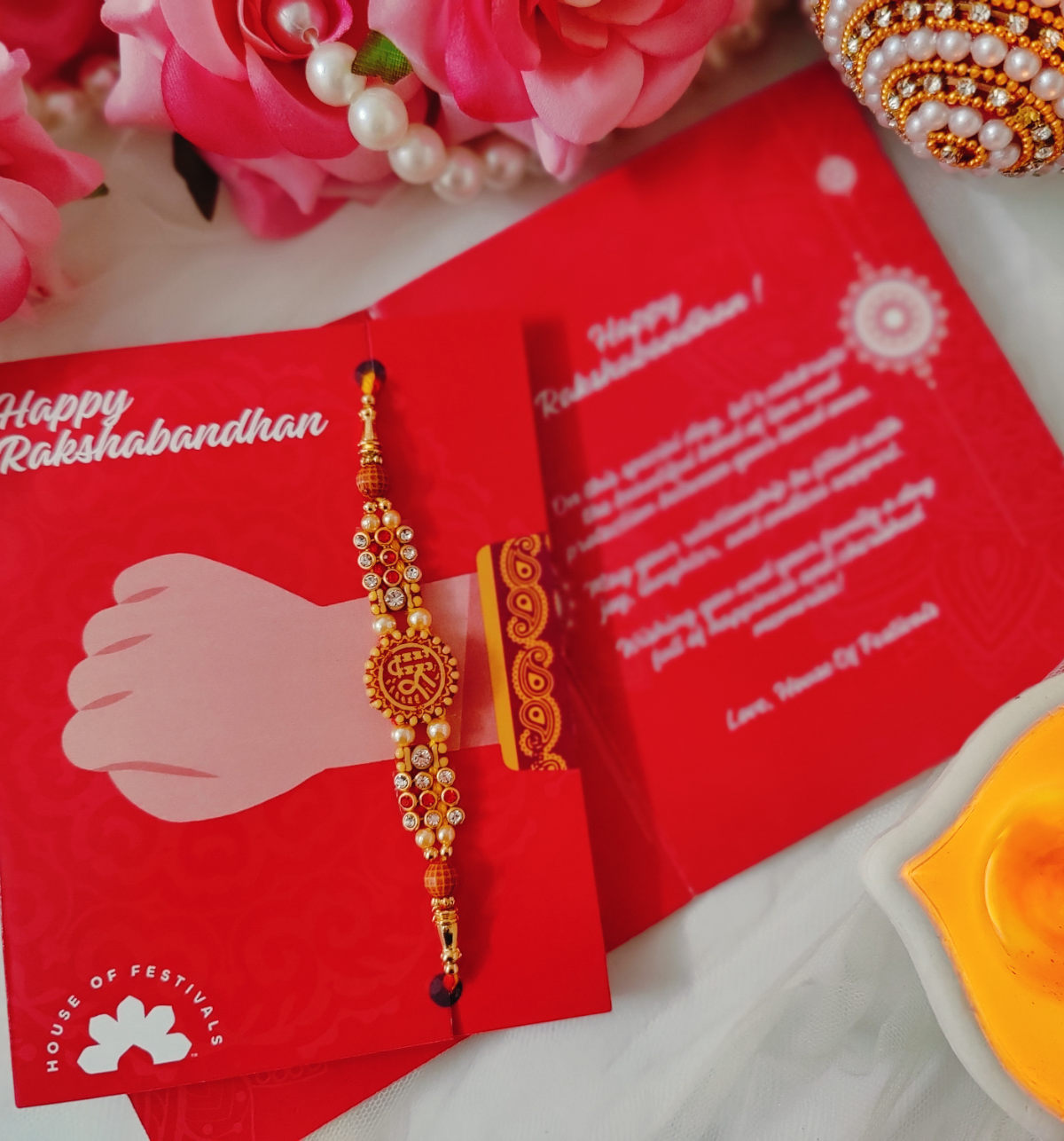House Of Festivals Shree Pendant Rakhi with Sparkling Stones - Divine Design