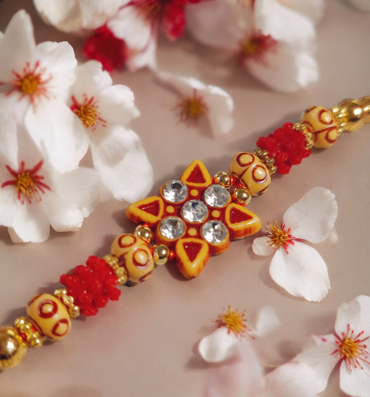 House Of Festivals Flower Sparkling Stones Mauli Rakhi - Elegant and Festive