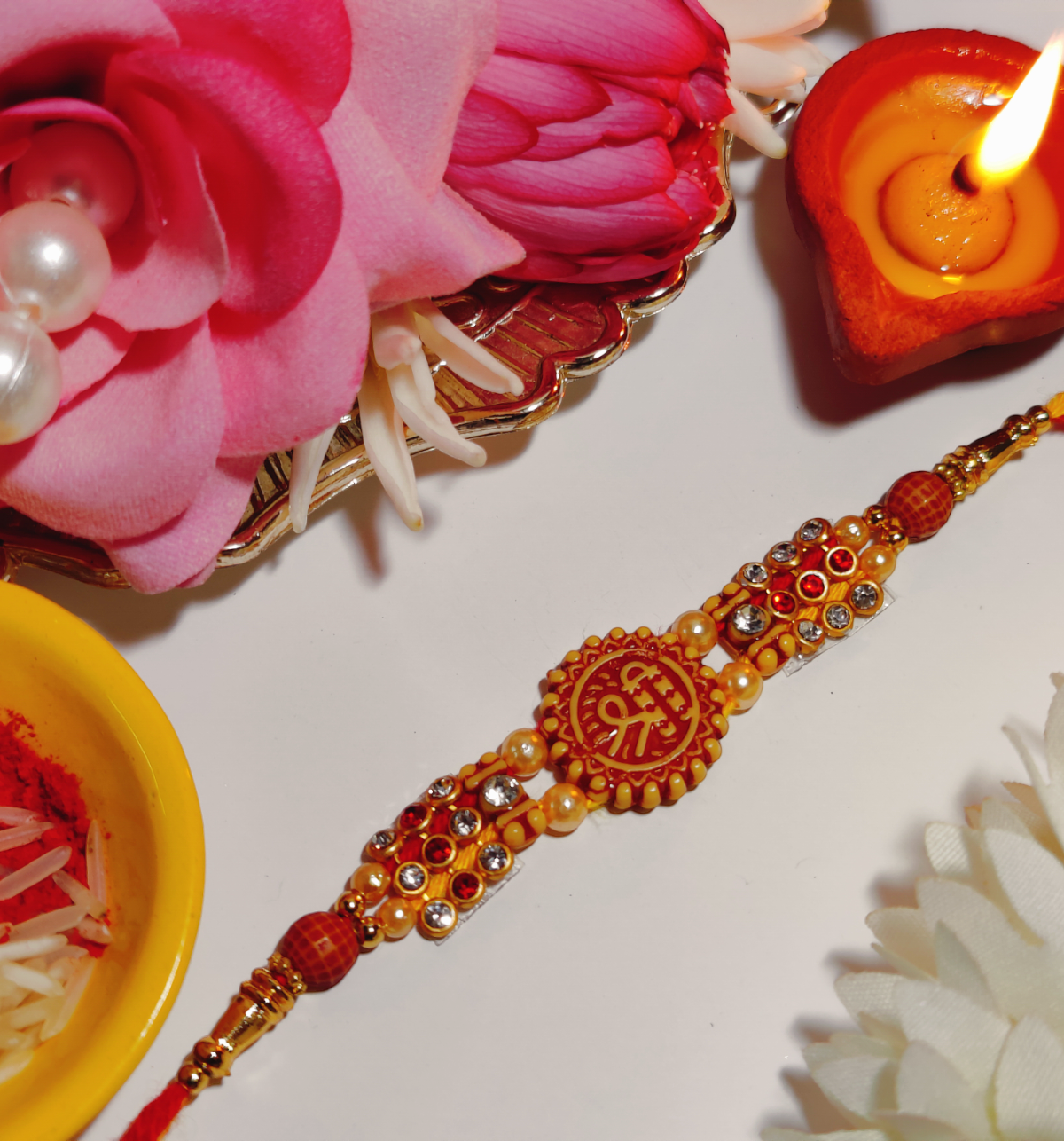 House Of Festivals Shree Pendant Rakhi with Sparkling Stones - Divine Design