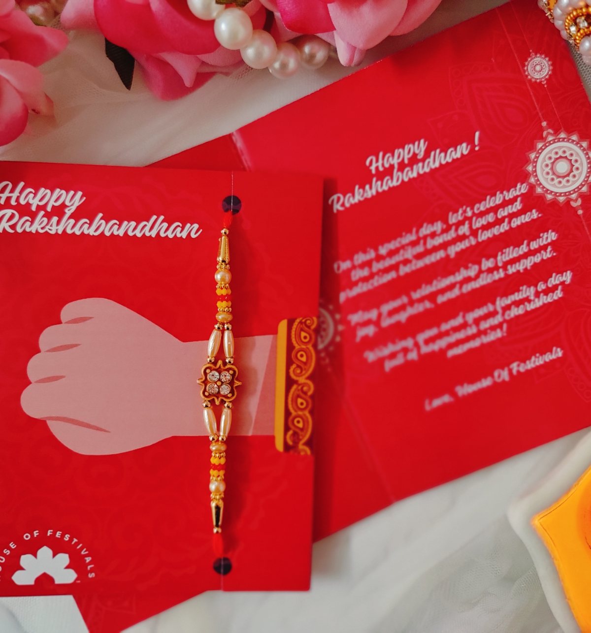 House Of Festivals Mauli Rakhi With Golden Moti - Elegant Design