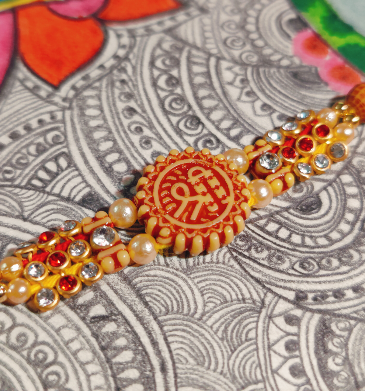 House Of Festivals Shree Pendant Rakhi with Sparkling Stones - Divine Design