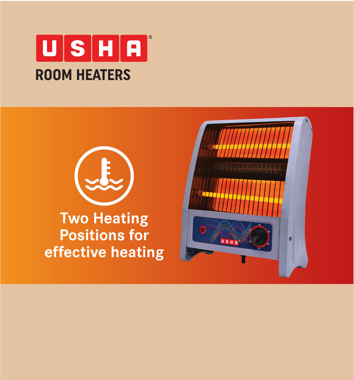 Usha Quartz Room Heater (800W, Dual Quartz Tube Heating Element, Sleek Design, 4302, Multi-Color)