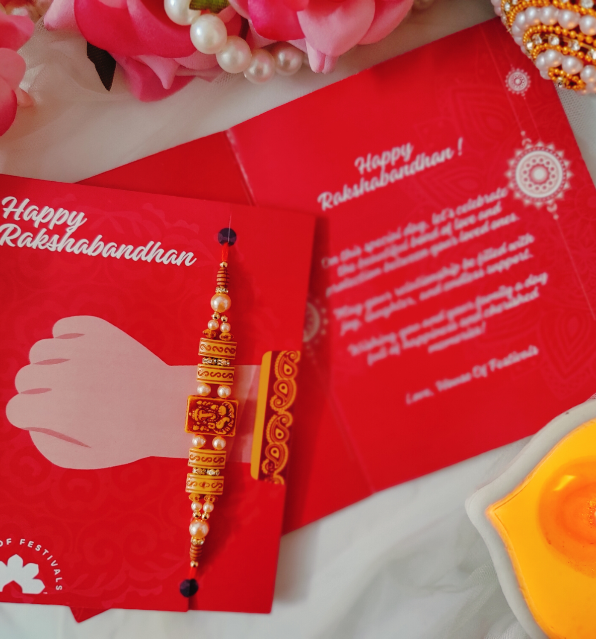 House of Festivals Ganesh Pendant Rakhi - Double Moti Dori