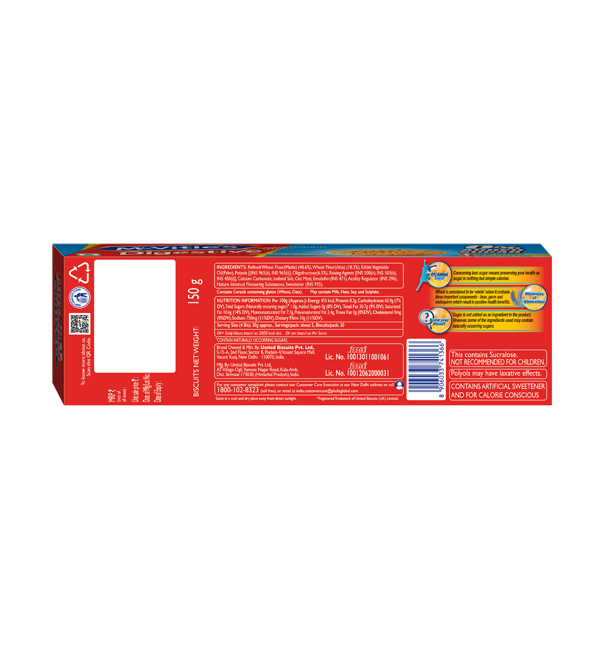 Mcvitie's Digestive Zero Added Sugar With Goodness Of Wholewheat For Calorie Consious