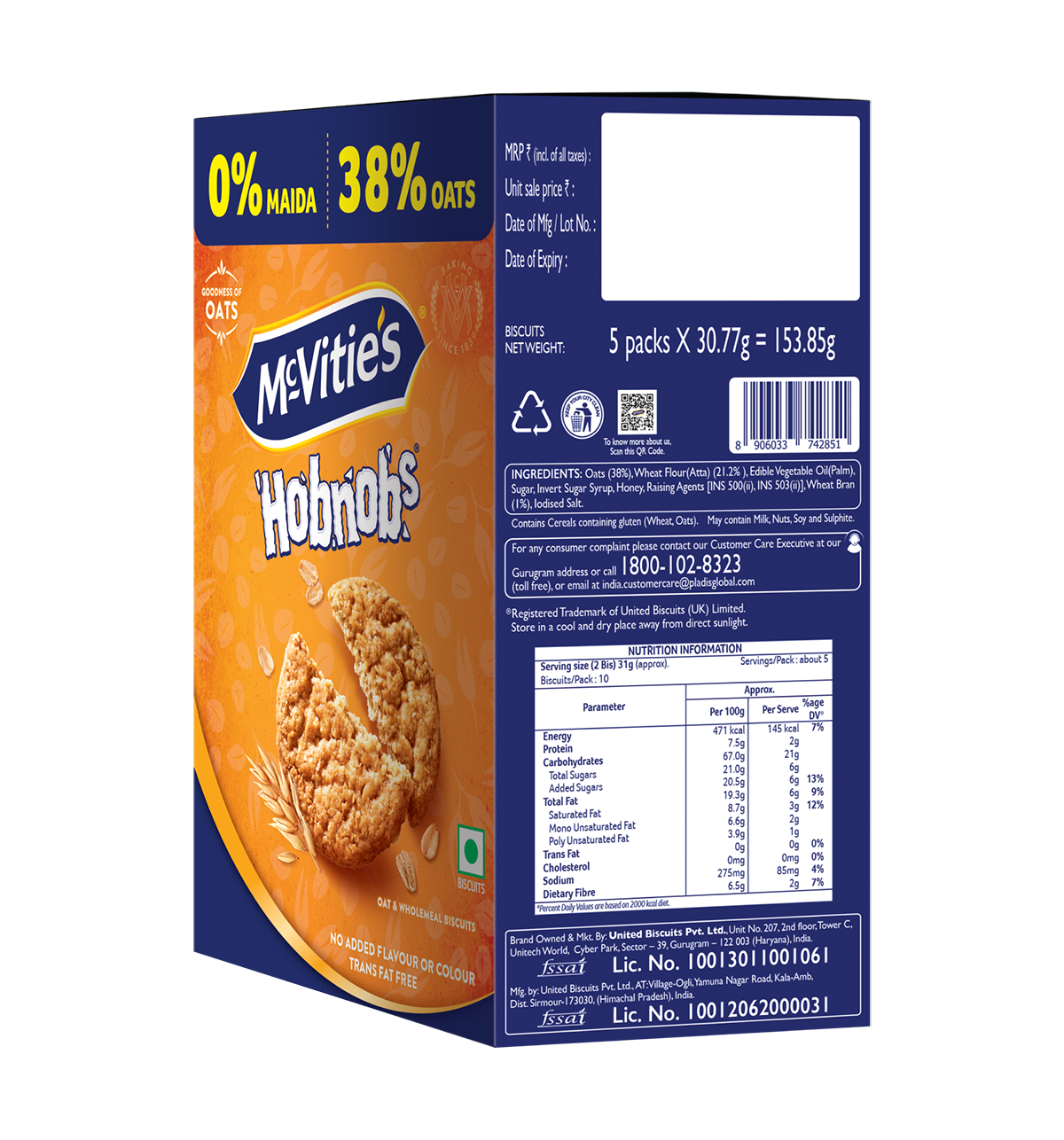 McVitie's Hobnobs Oats Biscuits | Maida-free and Trans Fat-free