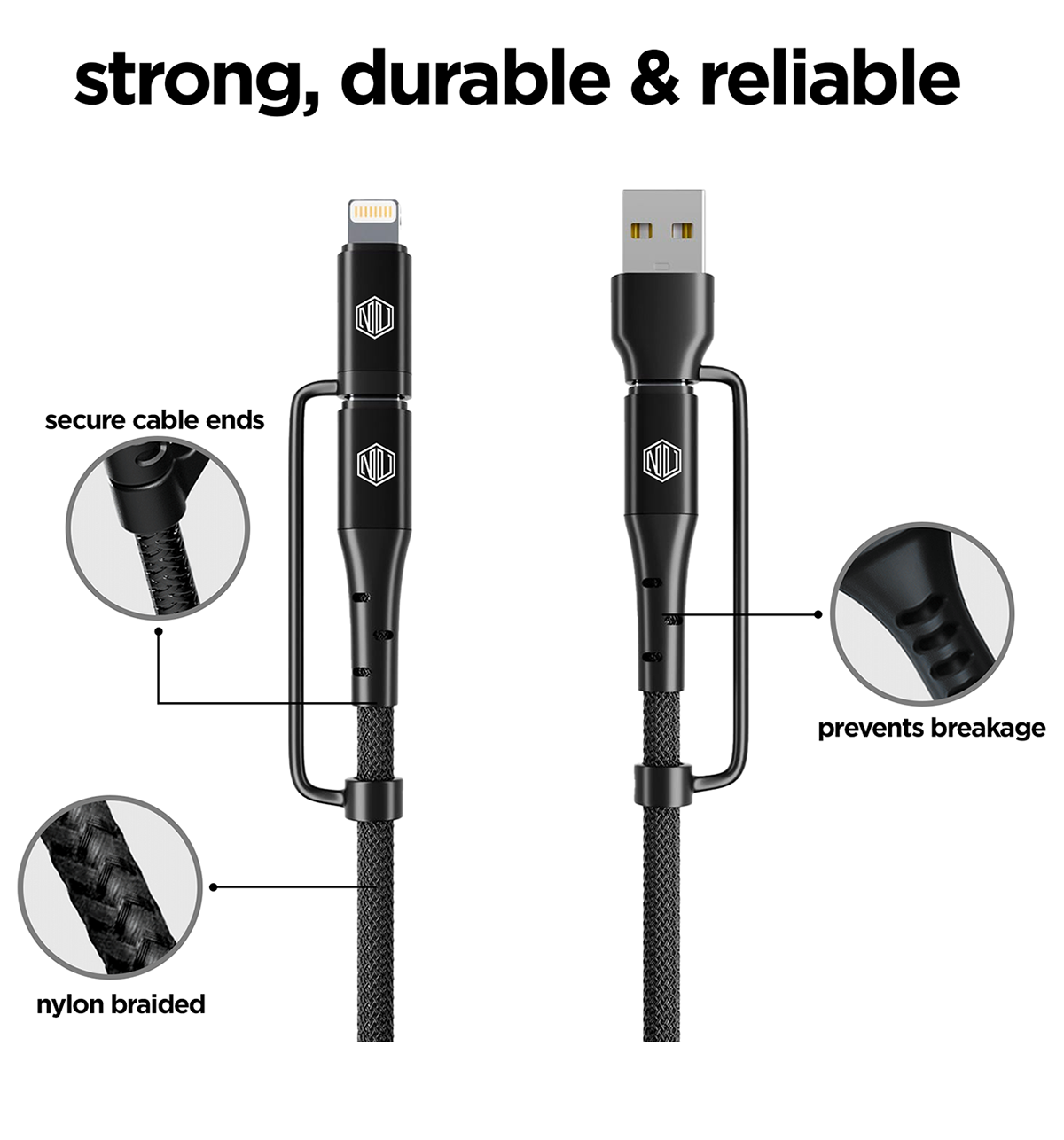 Nu Republic Blaze Quad 100W 4 In One Usb A To Type C To Type C Type L 1.2 M Cable