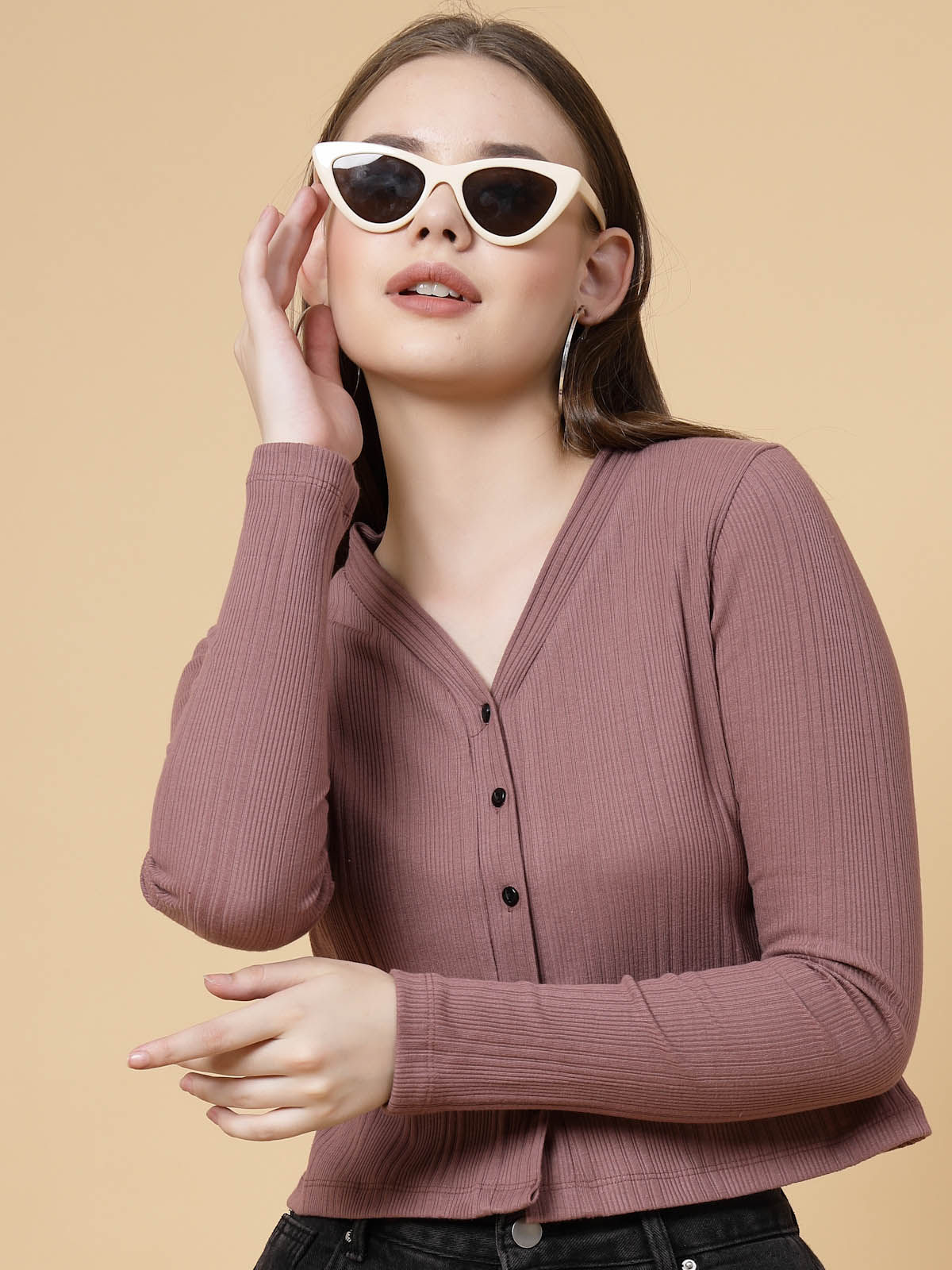 Rigo Women Rib Crop Top | Mauve - S