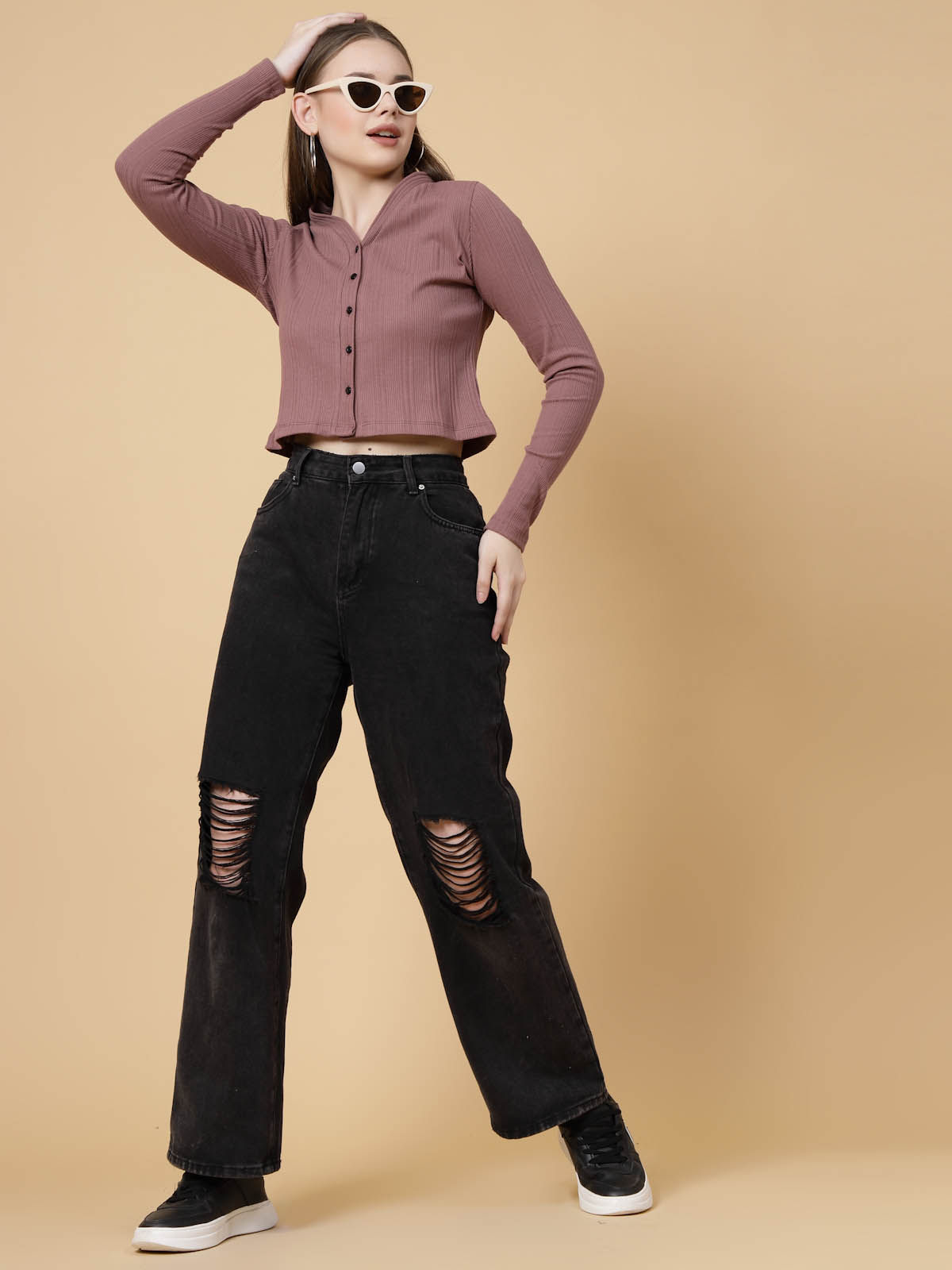 Rigo Women Rib Crop Top | Mauve - S