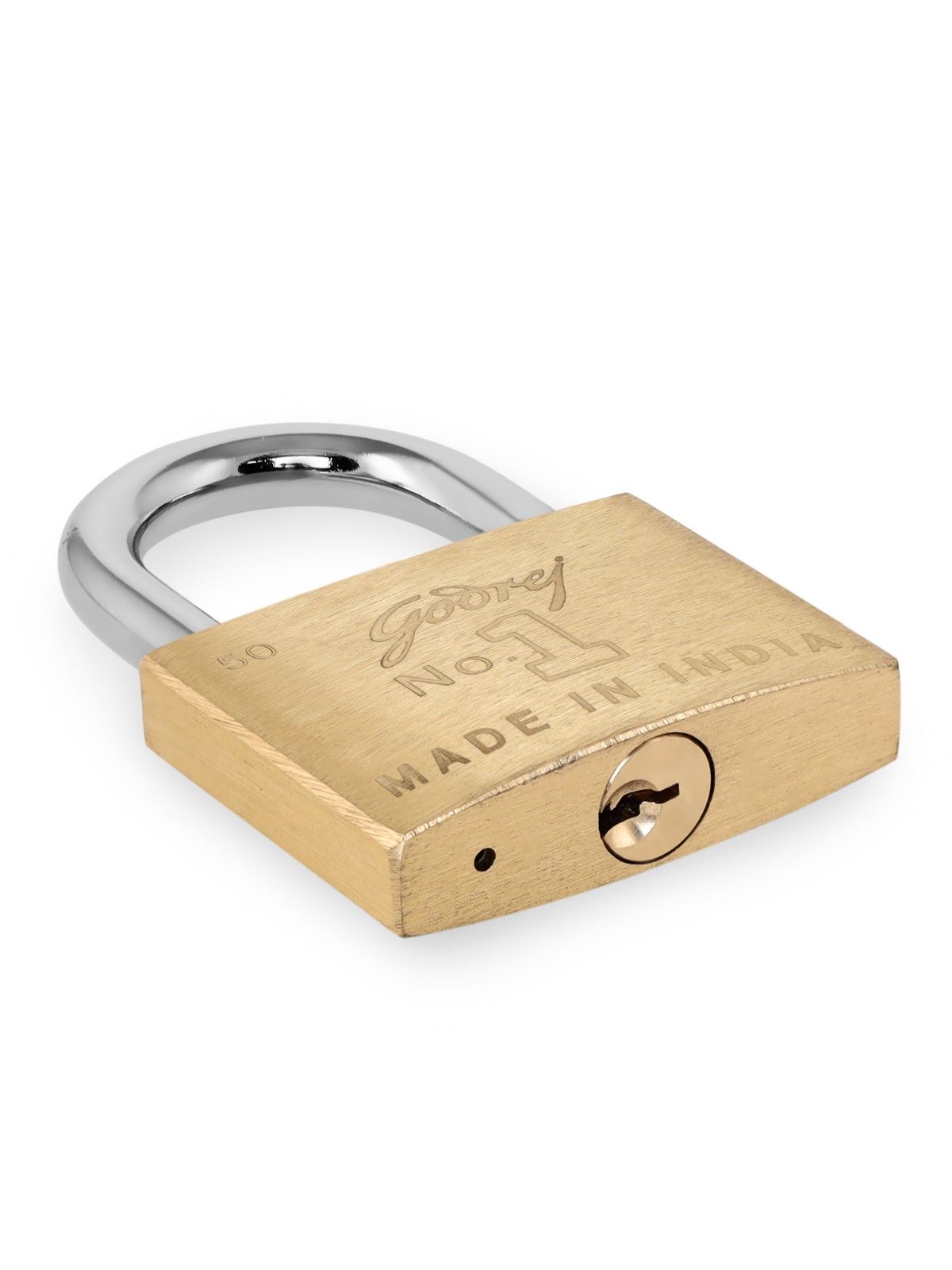 Godrej No. 1 50mm Padlock for Door with 3 Keys, Solid Brass Finish Main Door Lock for Home Gold