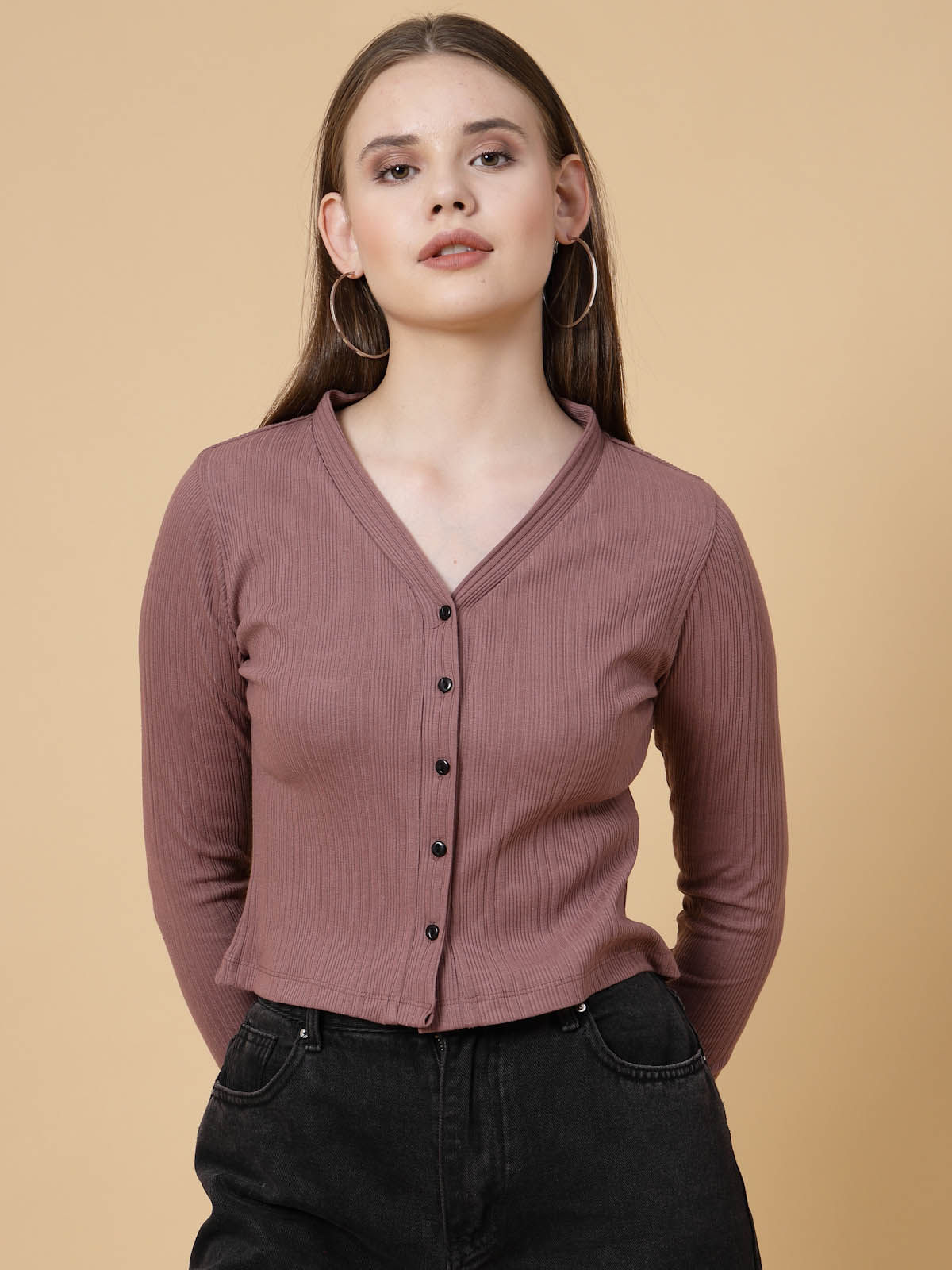 Rigo Women Rib Crop Top | Mauve - S