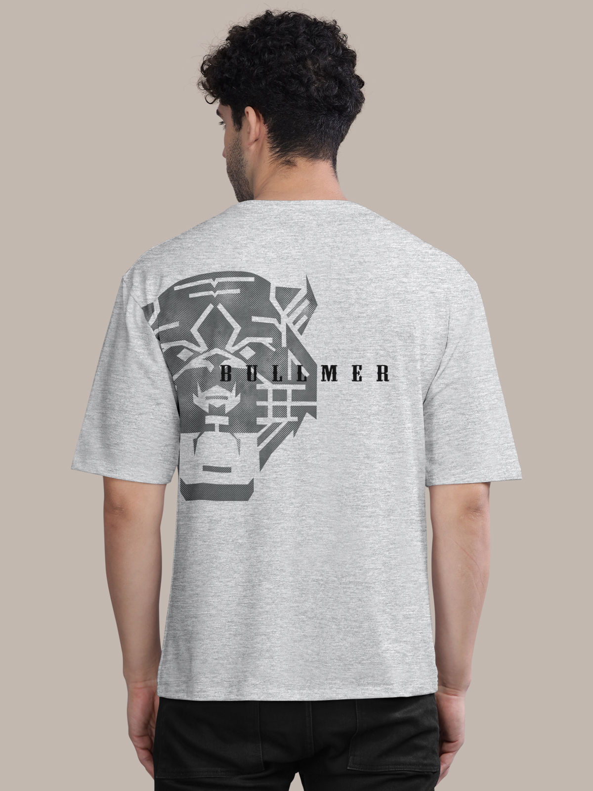 Bullmer Men's Oversized T-shirt Front and Back Printed | White Melange | XL