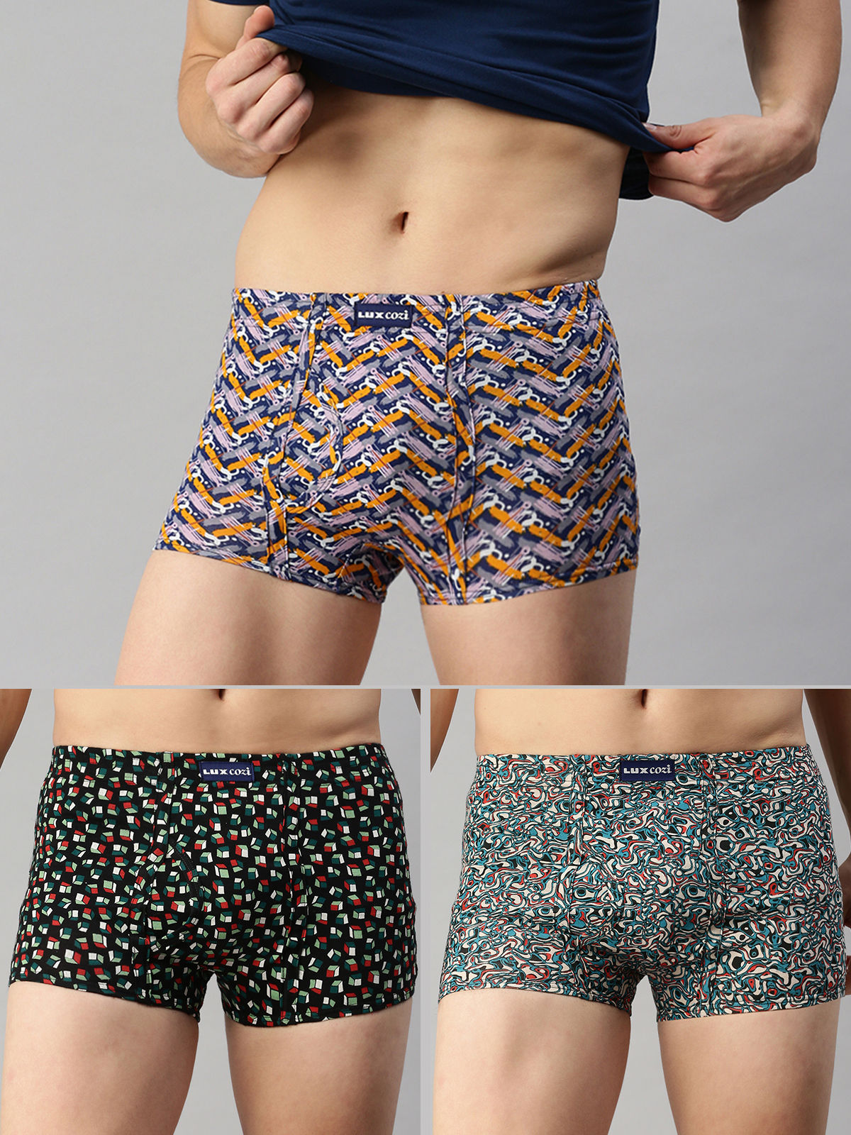 Lux Cozi Men's Printed Trunk | Assorted | 90 cm | Pack of 3