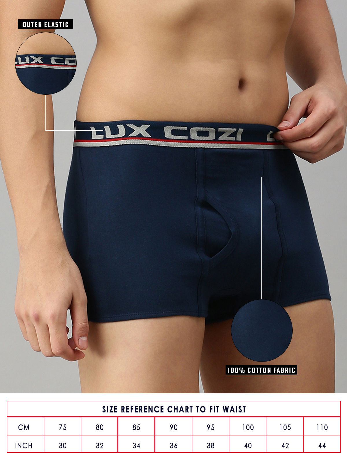 Lux Cozi Men's Solid Trunk | Assorted | 80 cm | Pack of 3