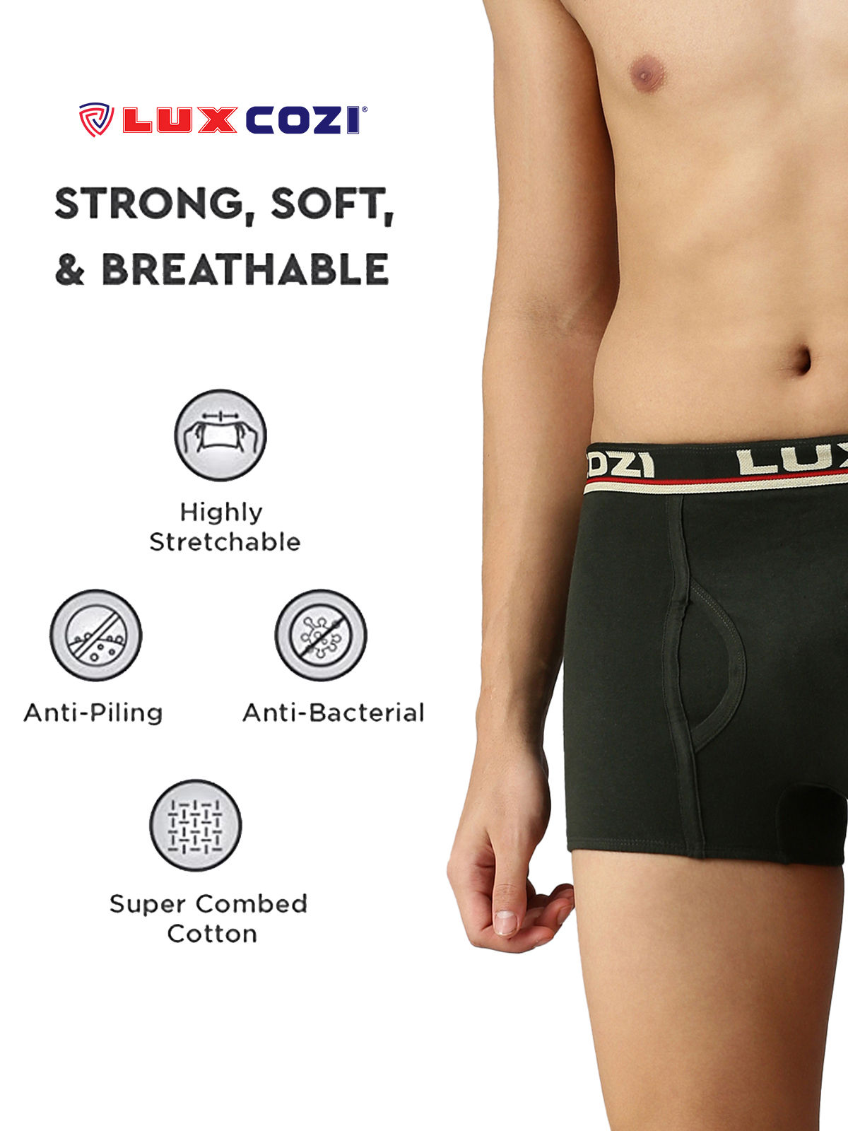 Lux Cozi Men's Solid Trunk | Assorted | 80 cm | Pack of 3