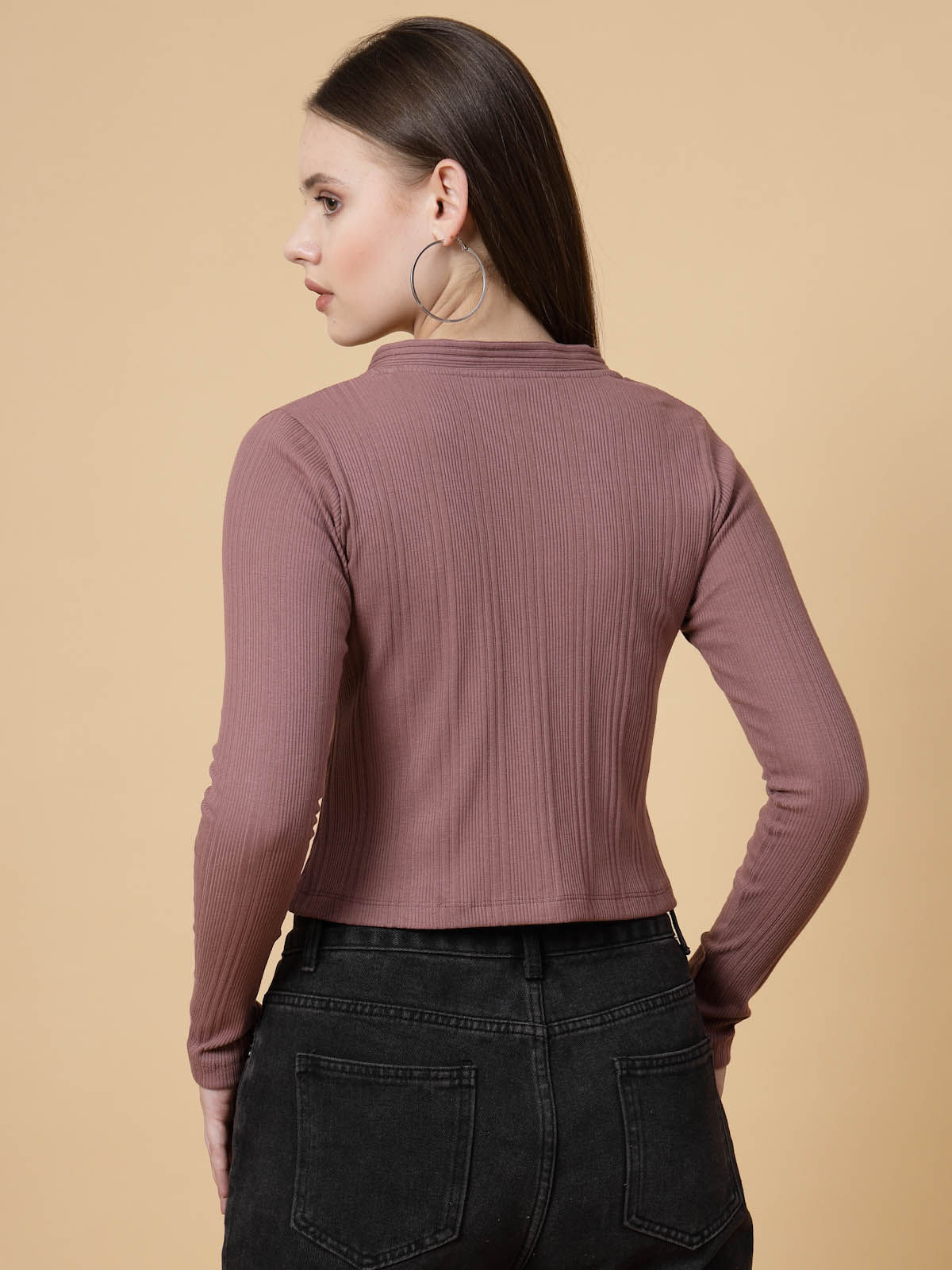 Rigo Women Rib Crop Top | Mauve - S