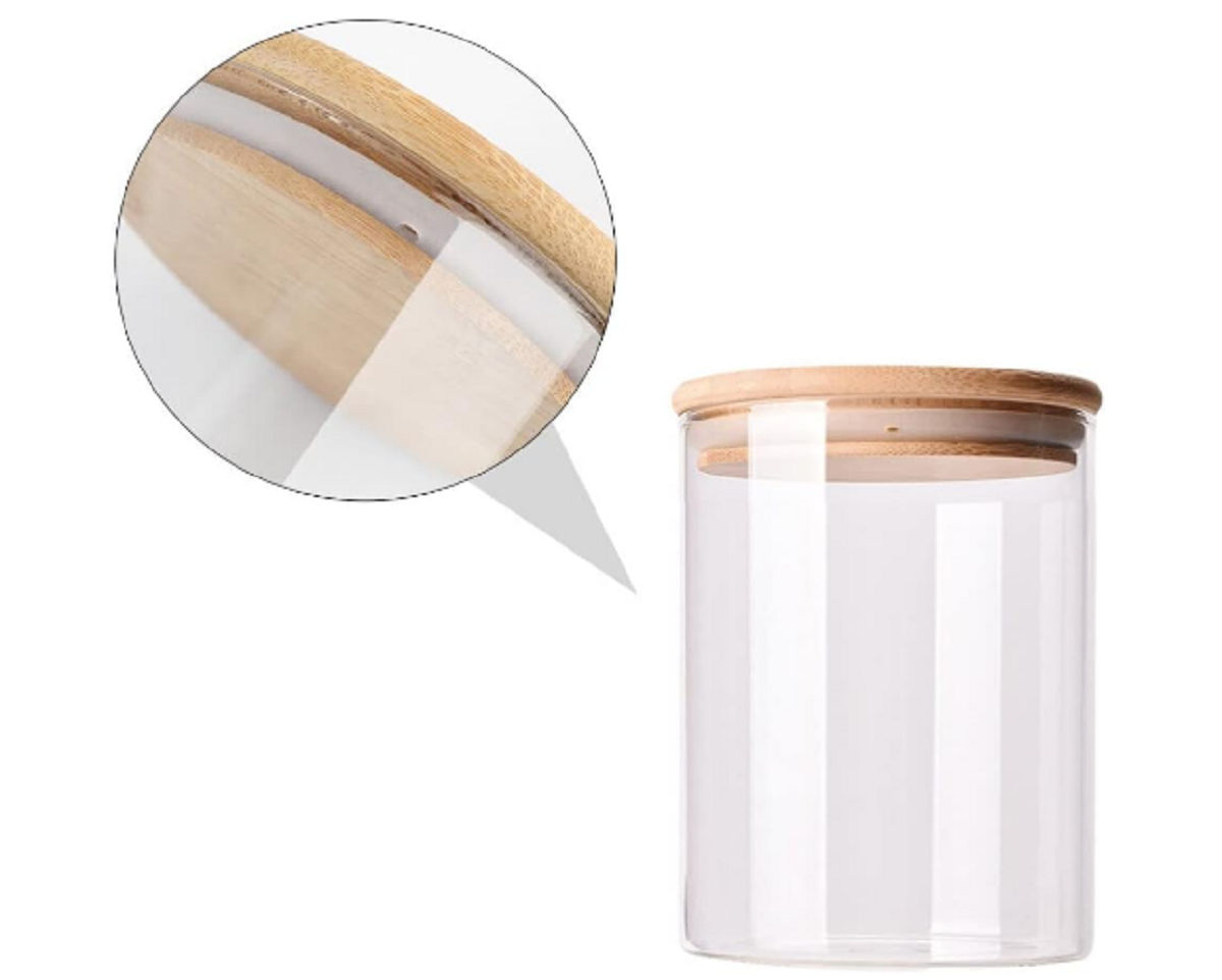 Soham Housewares Air Tight Glass Container With Wooden Lid- 320 ml (Thermacolpack)