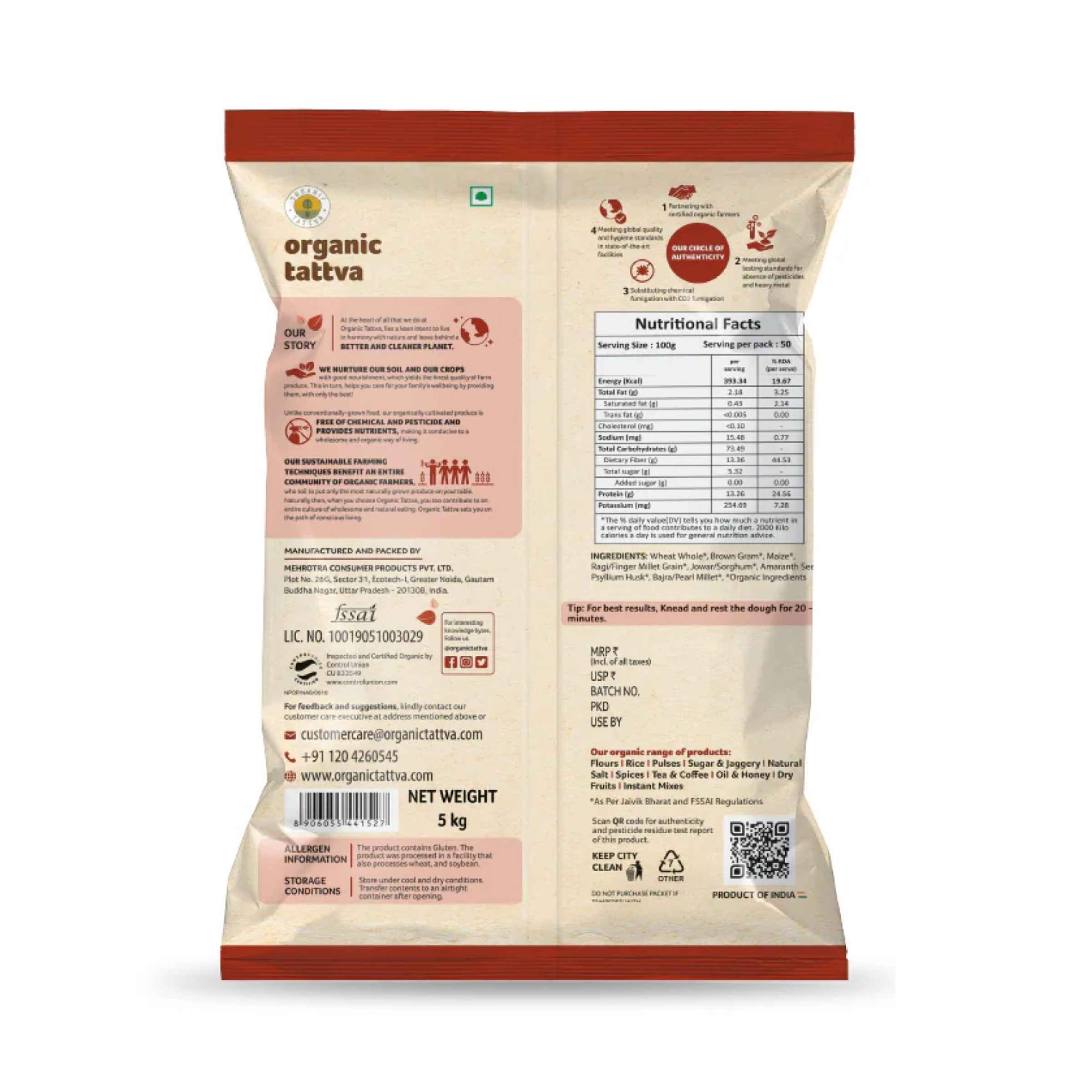 Organic Tattva Multigrain Flour | Gluten Free | 25% Multigrain, 75% Whole Wheat - Image 3