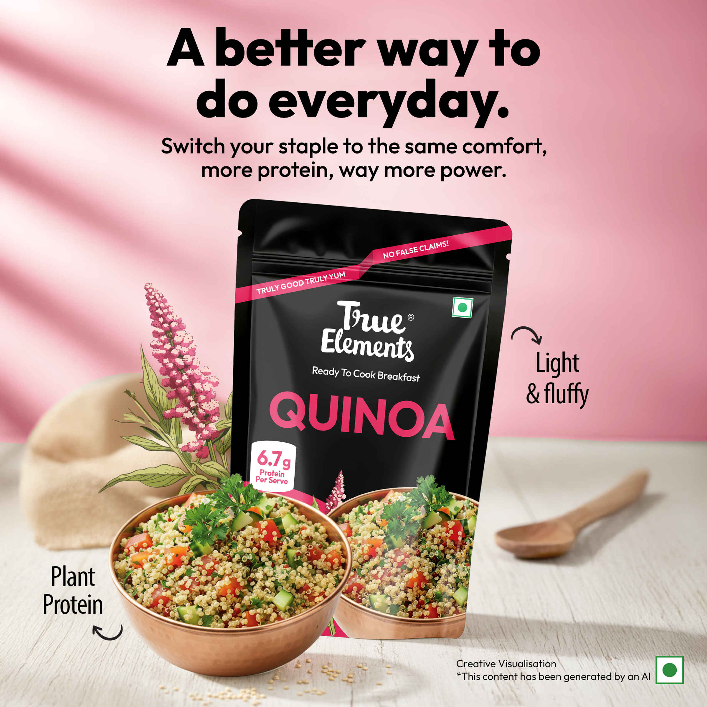 True Elements Wholegrain premium Quinoa | Gluten Free Quinoa Seeds | 6.7g Protein per serve - Image 5