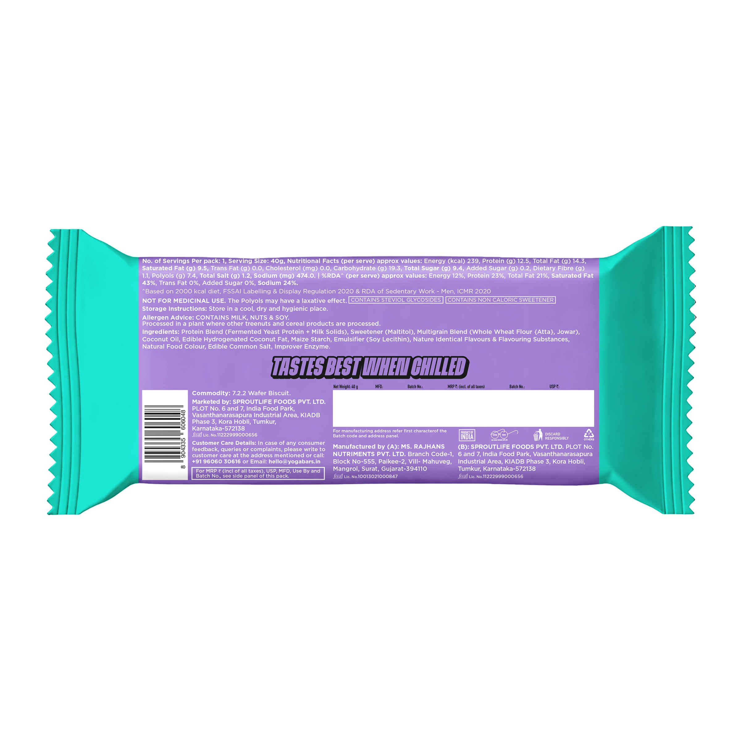 Yoga Bar Protein Wafer with 10g Protein | Cookies and Cream | 0% Maida - Image 3