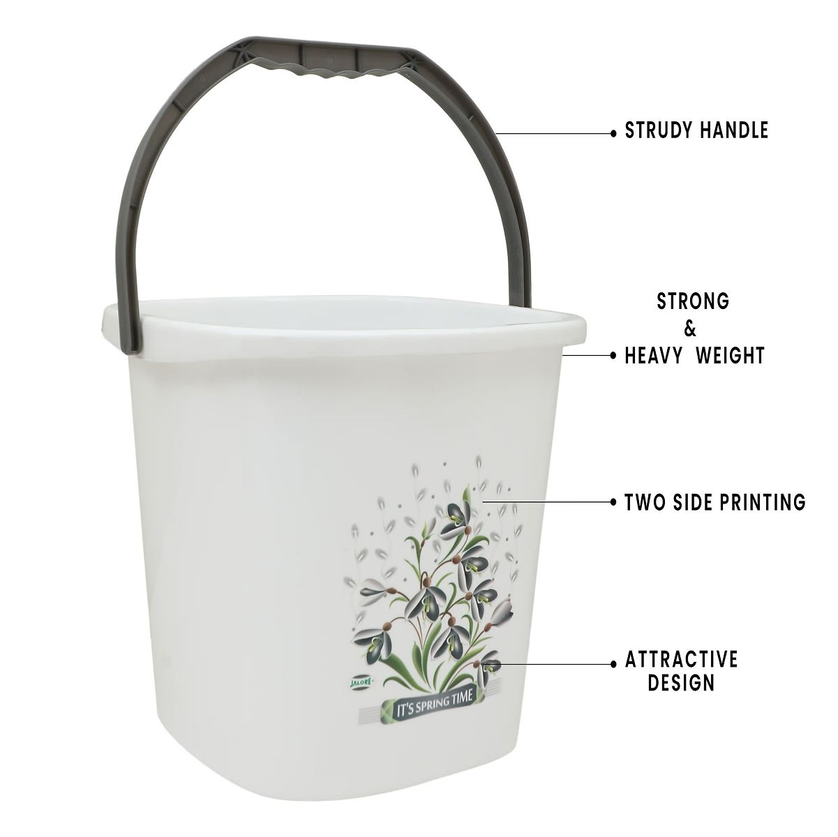 Jalore Square Plastic Bucket | White |20 L
