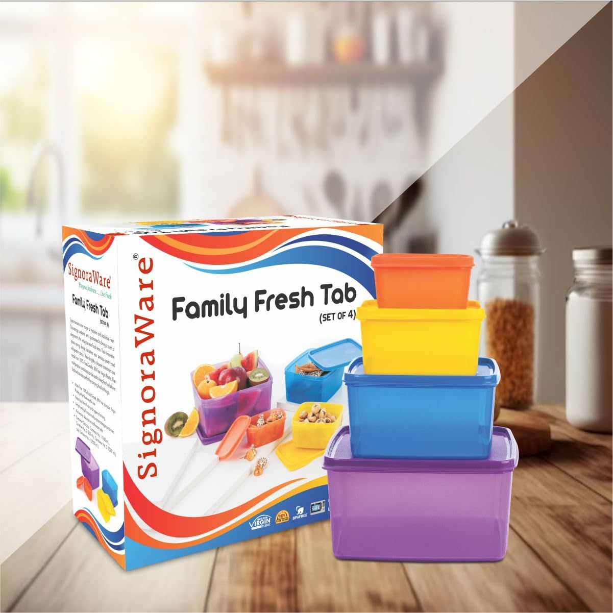 SignoraWare Family Fresh Tab Set/4 (2500Ml+1200Ml+500Ml+160Ml), 819Multicolor