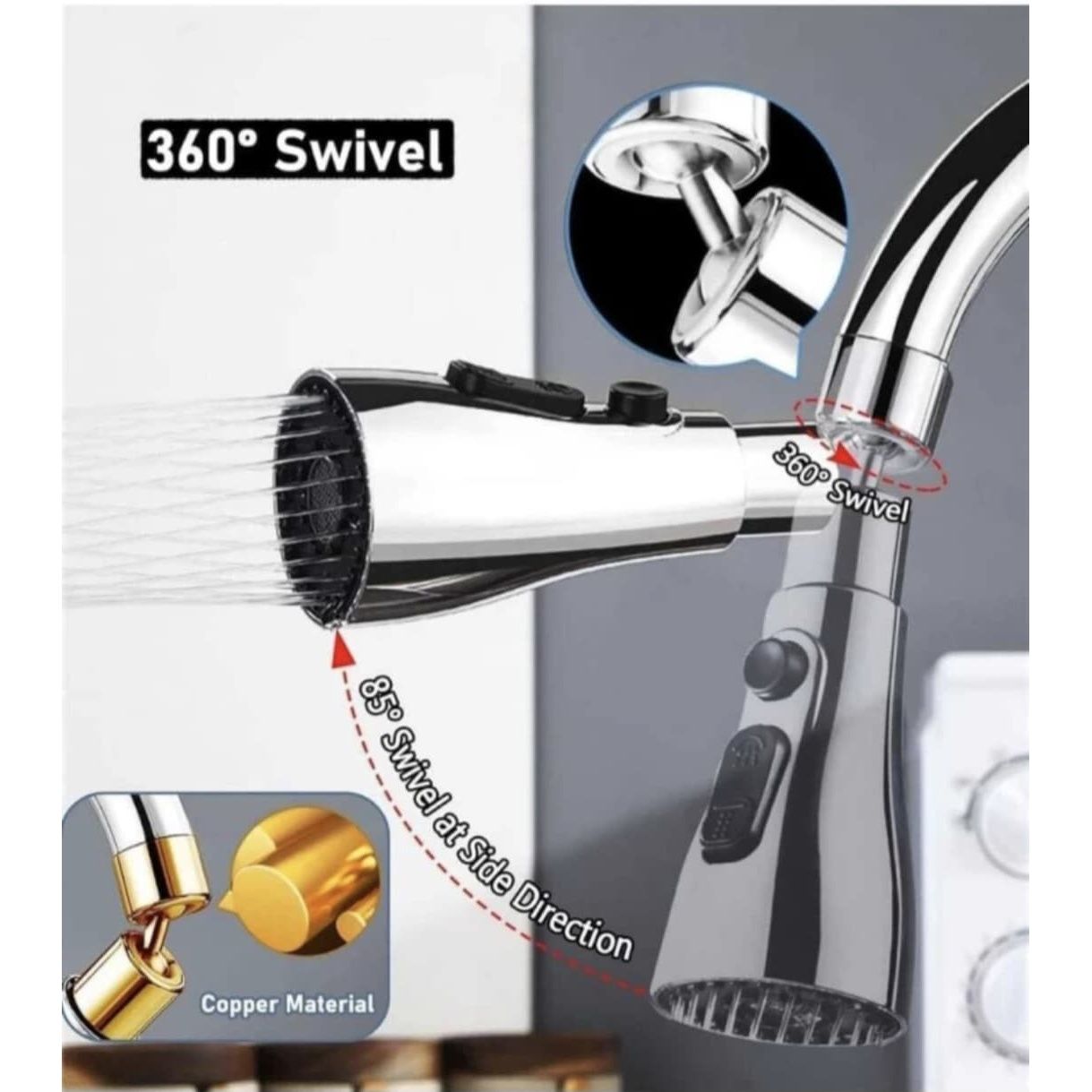 Clayplus Faucet Head | Universal | 3-function Pull Down Kitchen Sink Sprayer | Aerator Foam Flow