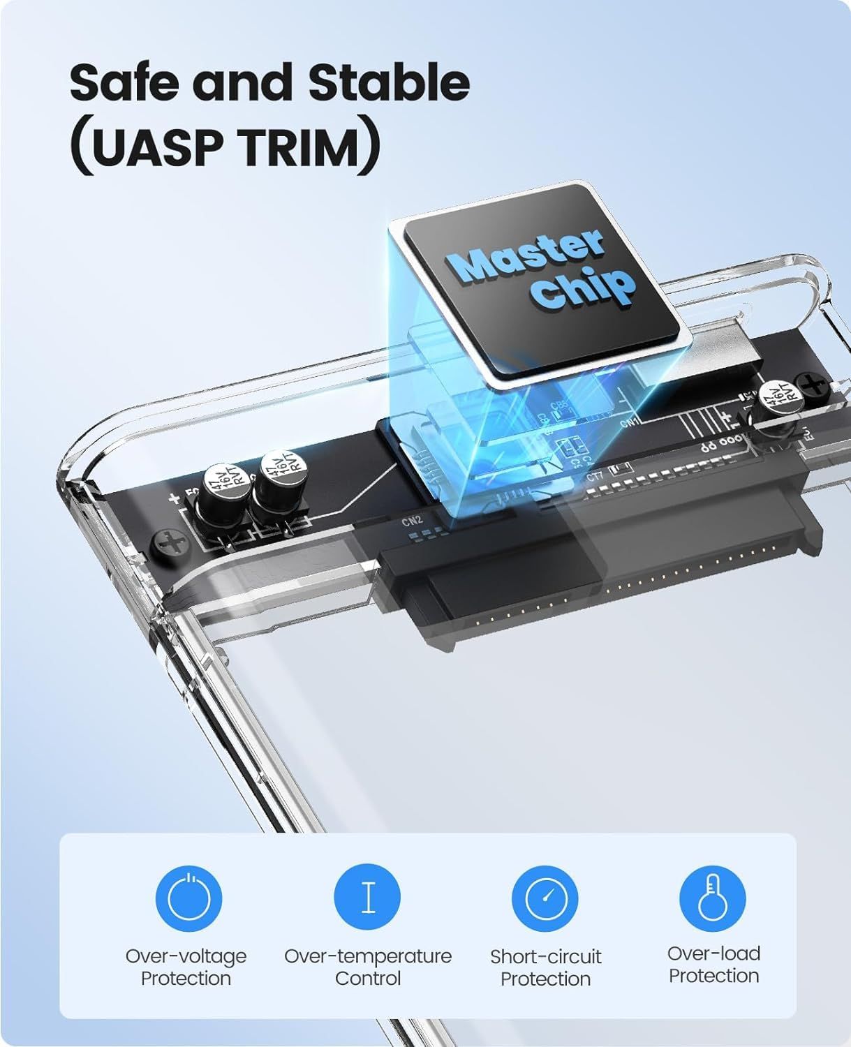 Sounce 2.5 Inch Sata Ssd Enclosure Transparent Case, Usb 3.0 To Sata Tool-Free External Hard Disk
