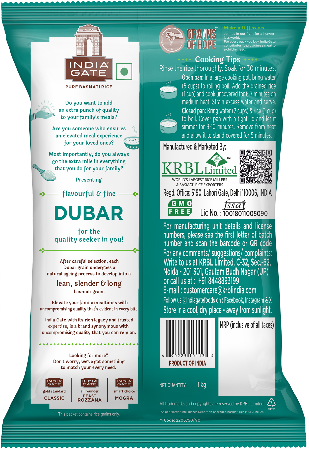 India Gate Flavourful and Fine Dubar Basmati Rice | Long and Slender Grains | Naturally Aged 1 kg Combo