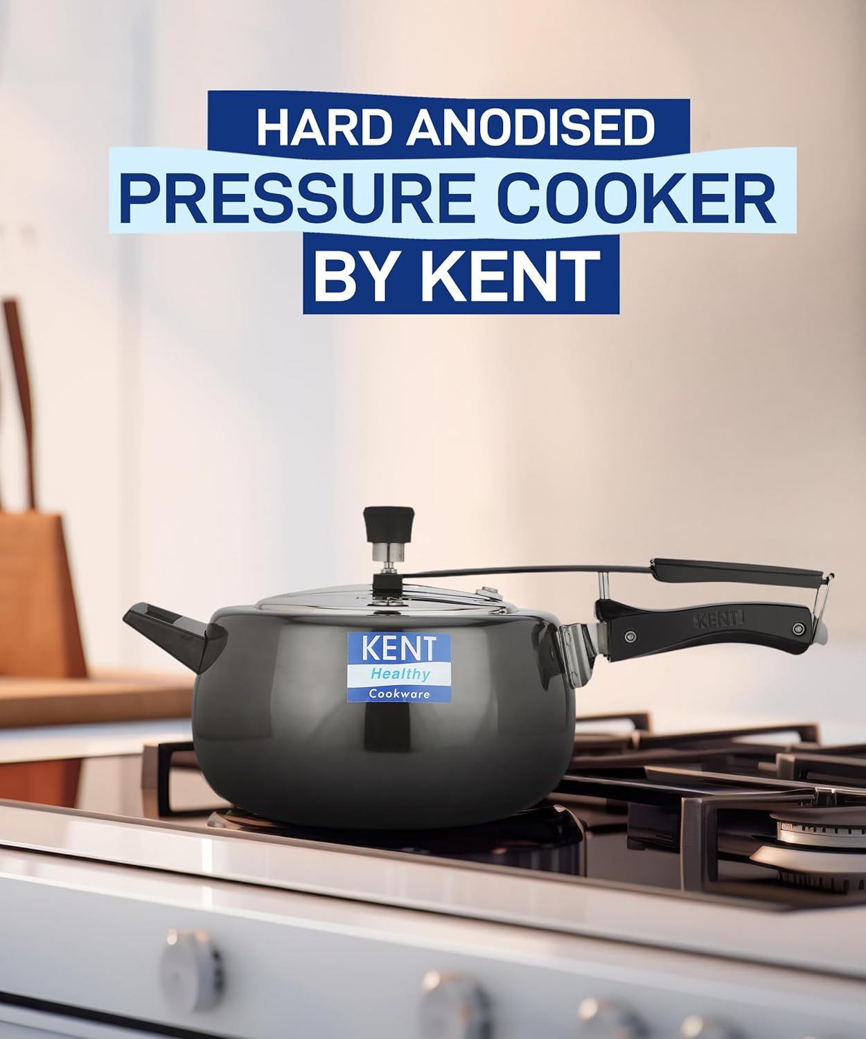 Kent Hard Anodised Pressure Cooker 5L with SS Inner Lid 3.25 mm Thick Base Induction Compatible