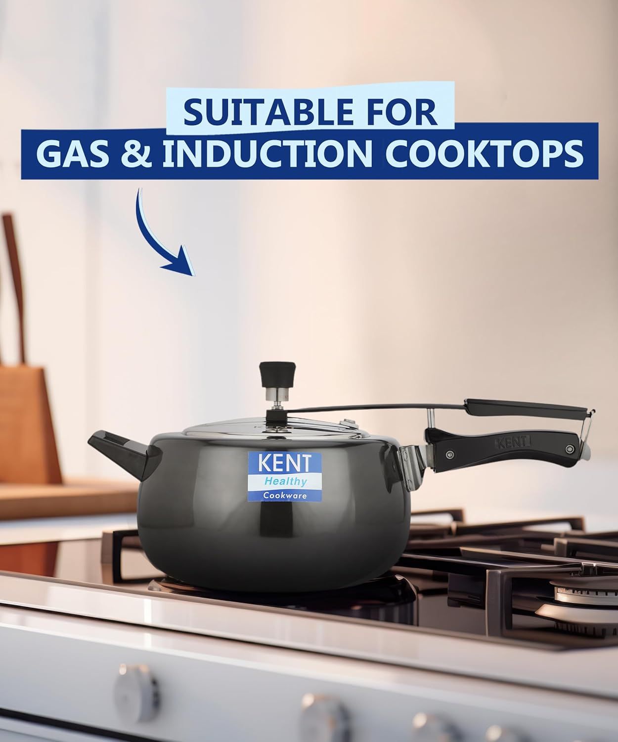 Kent Hard Anodised Pressure Cooker 5L with SS Inner Lid 3.25 mm Thick Base Induction Compatible