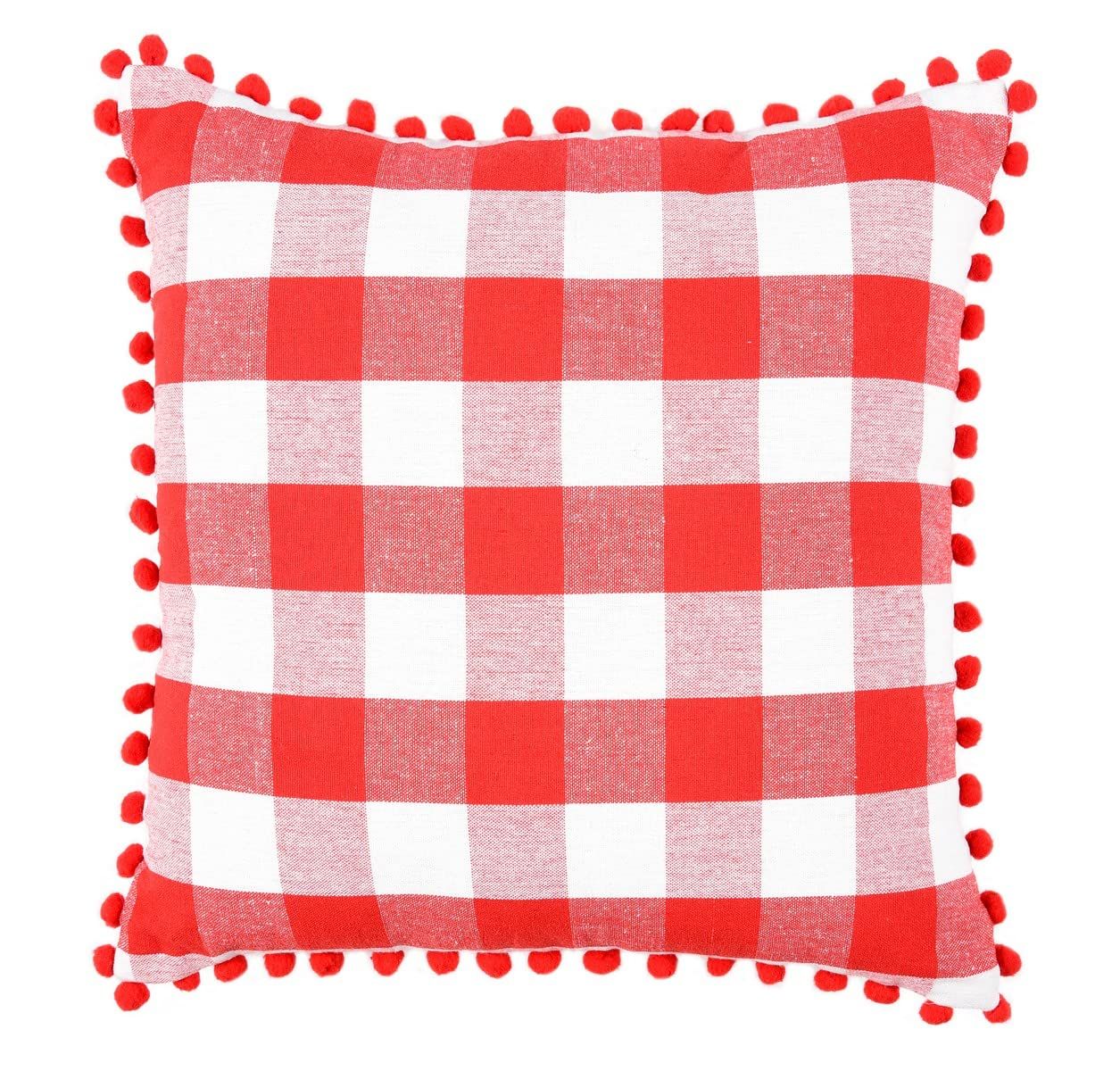 Lushomes Cotton Cushion Covers - Red White Checks | Pom Pom | 24 x 24 inch
