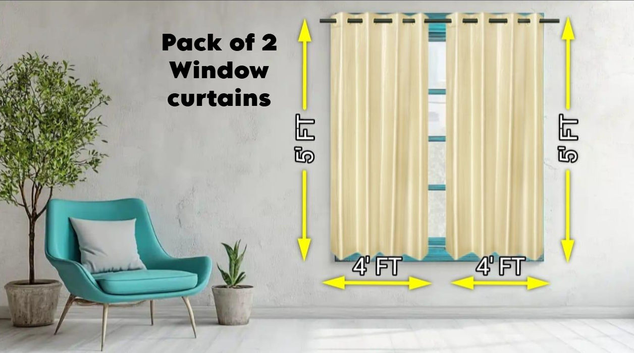 Antzco Plain Creme Window Curtain 5 ft x 4 ft | Pack of 2 | WC12