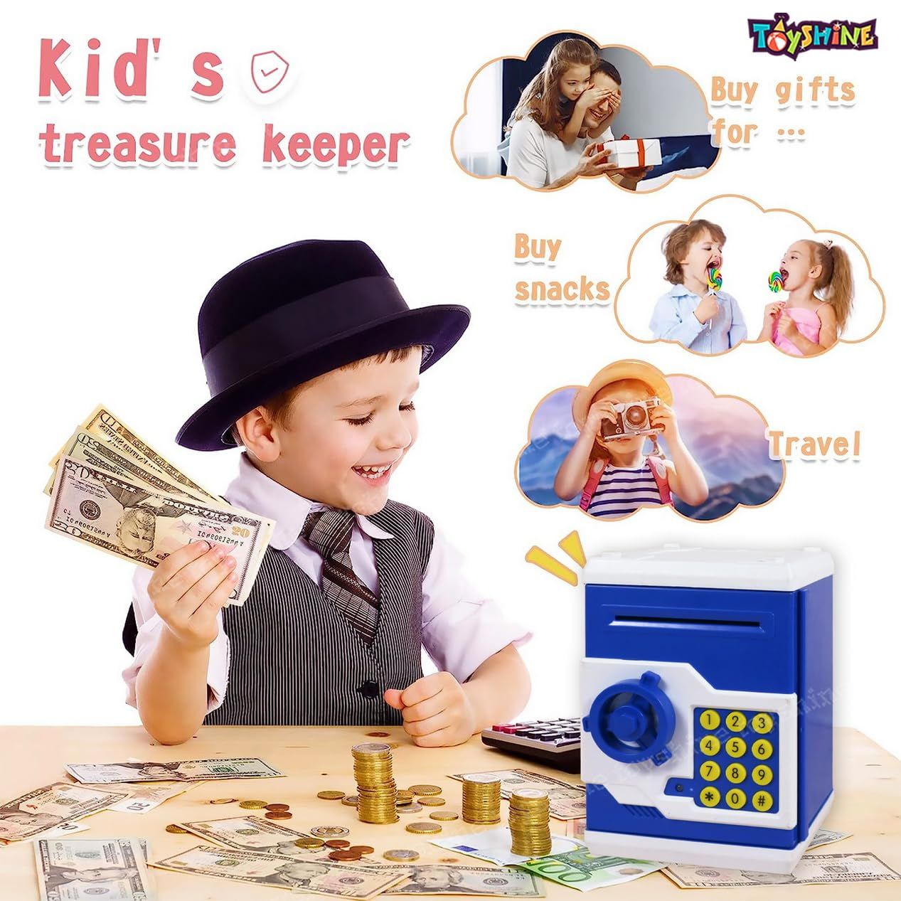 Toyshine Piggy Bank Money Box With Electronic Lock, Atm Machine, Blue, Electronic