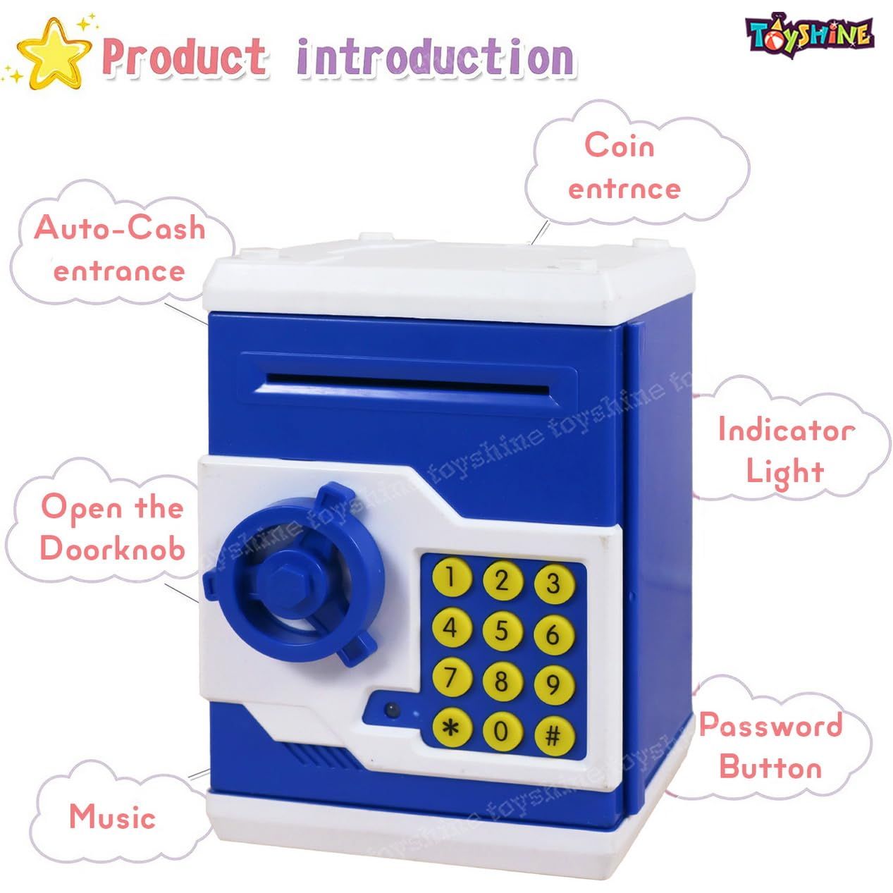 Toyshine Piggy Bank Money Box With Electronic Lock, Atm Machine, Blue, Electronic