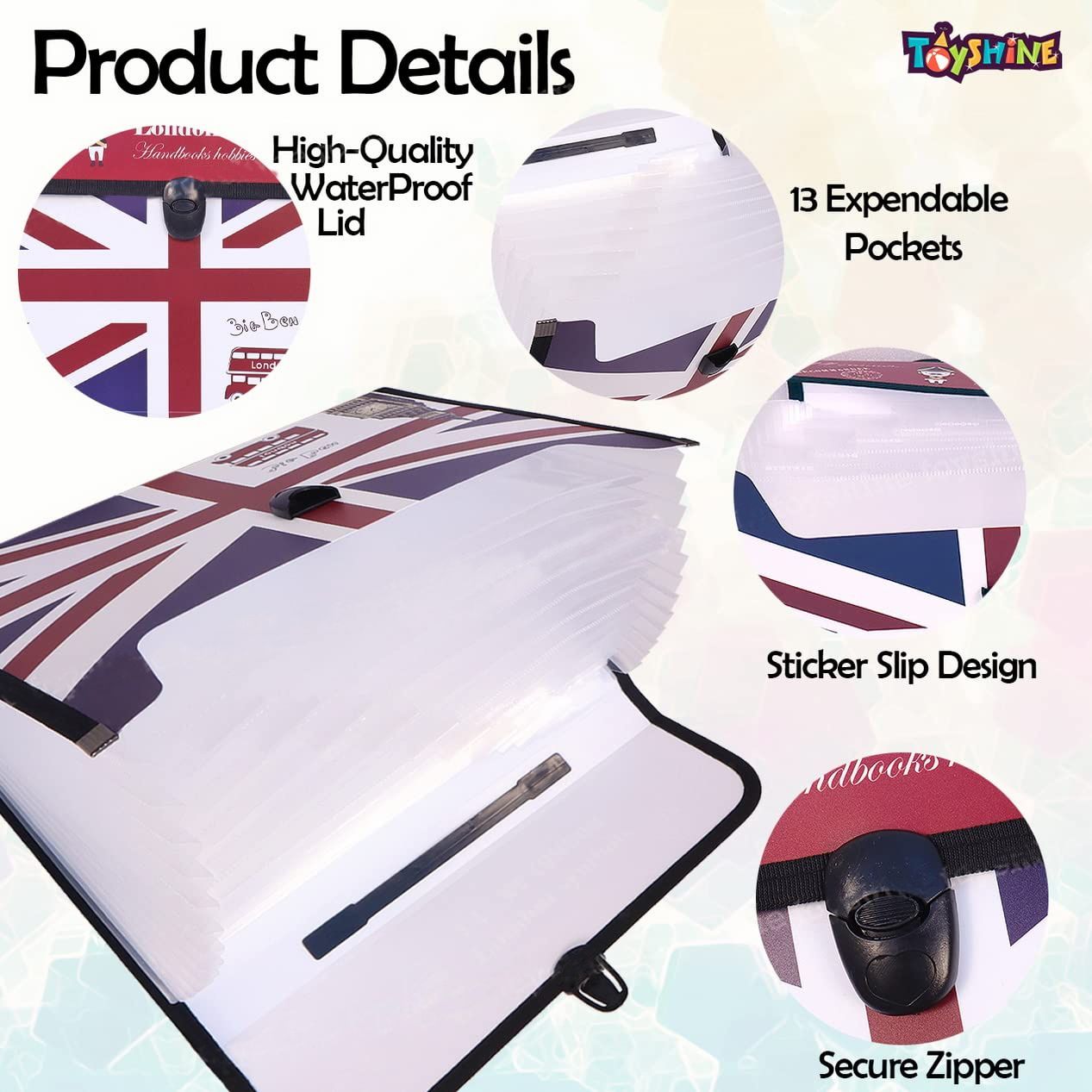 Toyshine Bag style 13 Pocket Expanding File Folder | Envelope Pouch