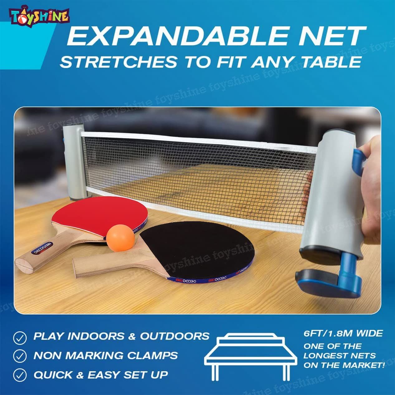 Toyshine Table Tennis Combo - Two Racket With Three Ball And One Adjustable & Foldable Tt Net