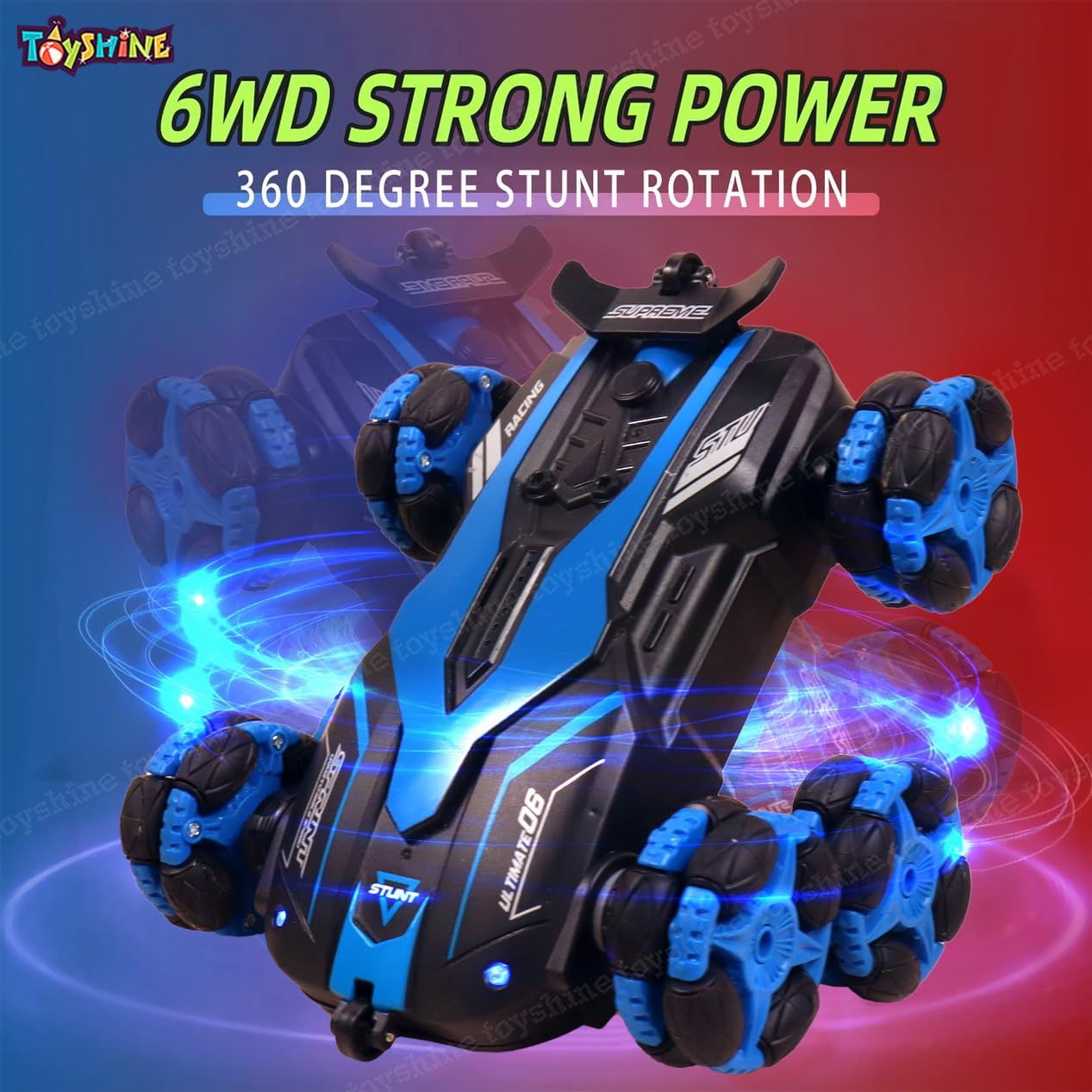 Toyshine 6 Wheels 360� Rotating Remote Control Stunt Car Swing Arm Off Road 2.4Ghz Blue