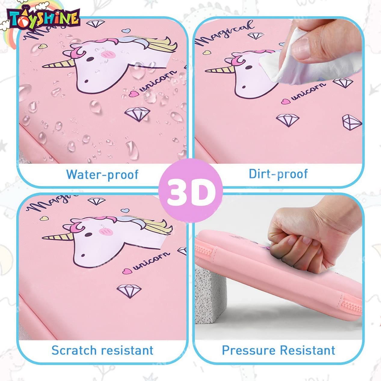 Toyshine Magical Unicorn Theme 3D EVA Hardtop Pencil Case with Compartments for Kids | Pink