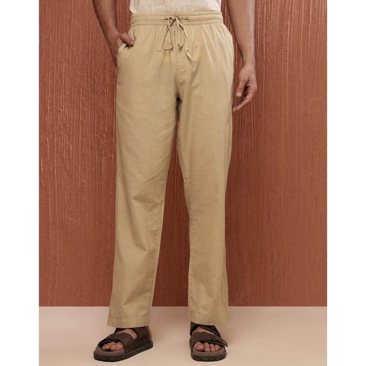 Fabindia Beige Cotton Drawstring Pants - 32