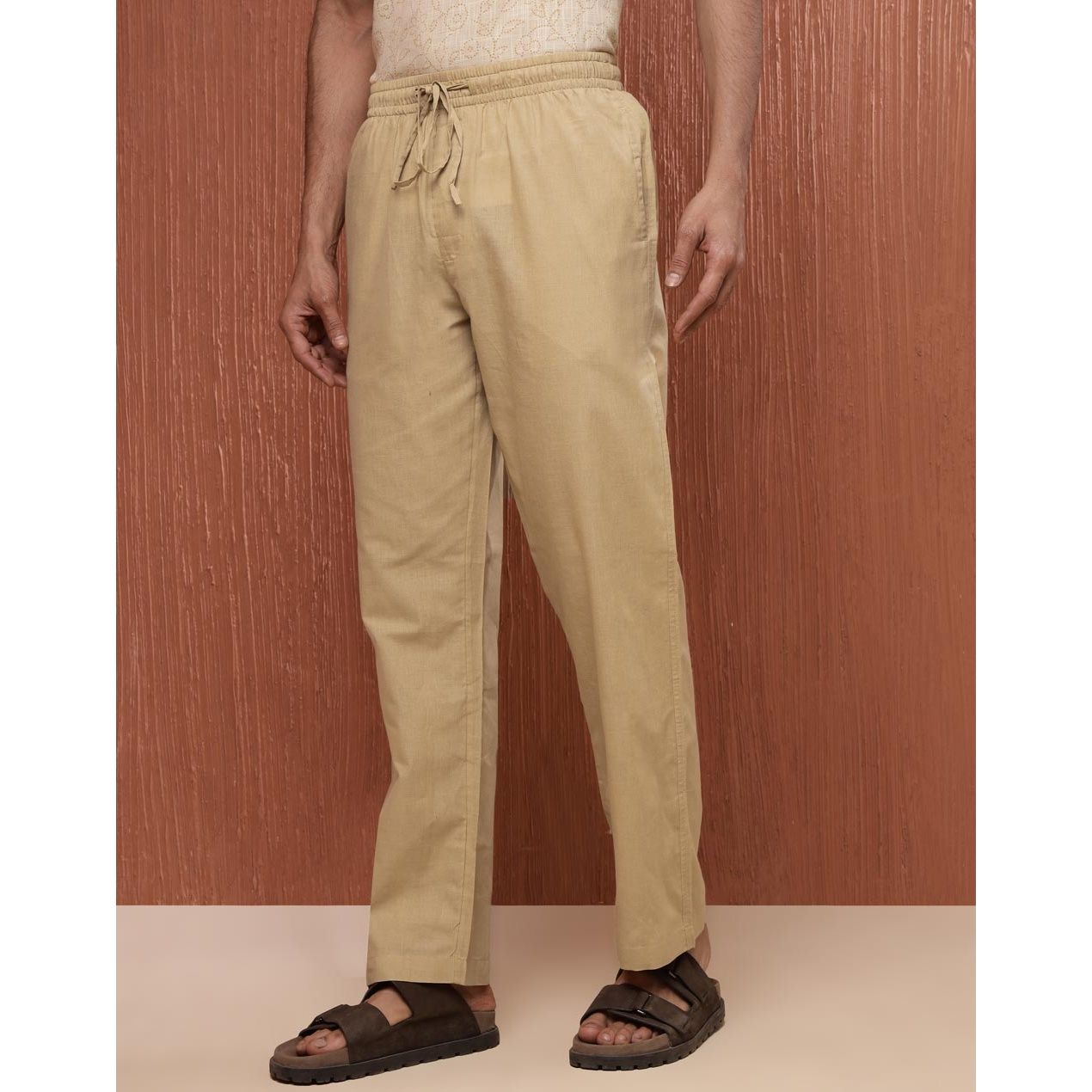 Fabindia Beige Cotton Drawstring Pants - 32