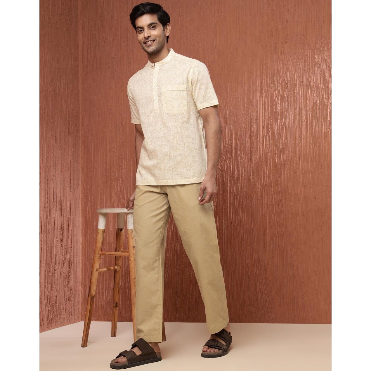 Fabindia Beige Cotton Drawstring Pants - 32