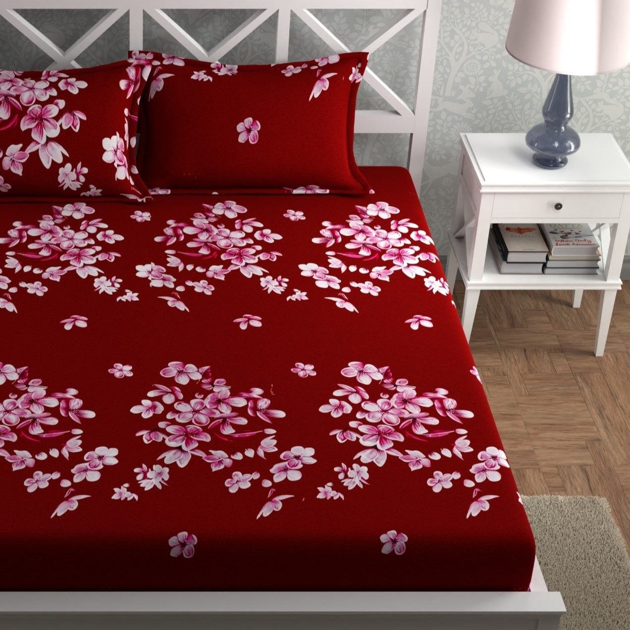 CG HOMES Fitted Elastic Double Bedsheet With Two Pillow Covers | Design Fitted Db683