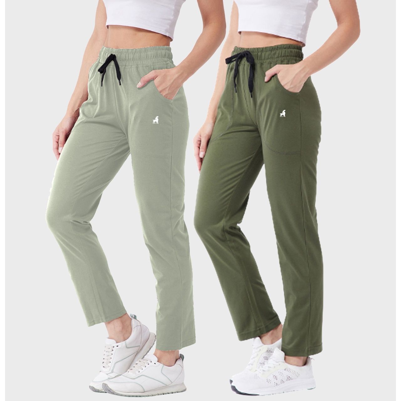 Modeve Women's Cotton Blend Solid Track Pant for Summer | Pista and Olive | M