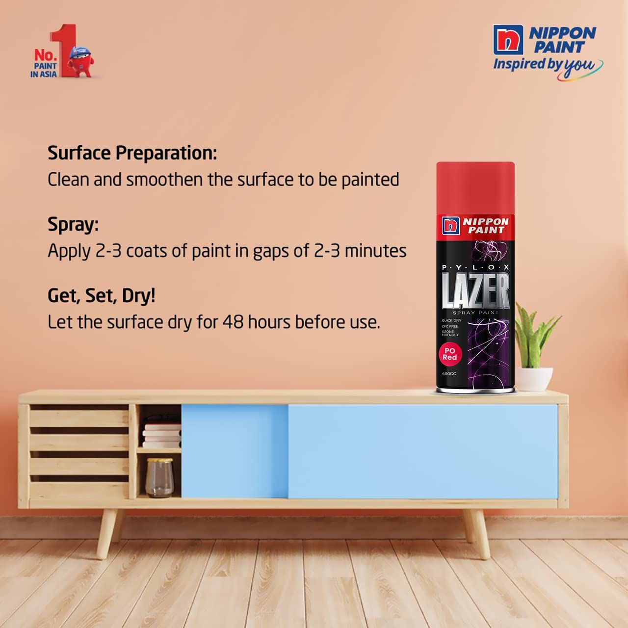 Nippon Pylox Spray Paint  | Po Red | Fast-Drying & High Gloss