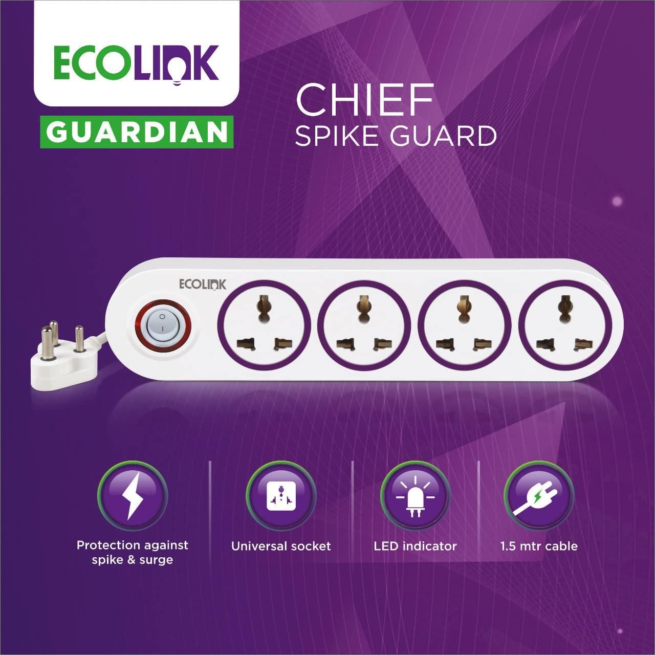Philips EcoLink Extension Board - 4 Way Spike and Surge Guard | 4 Sockets | 1.5 Mtr