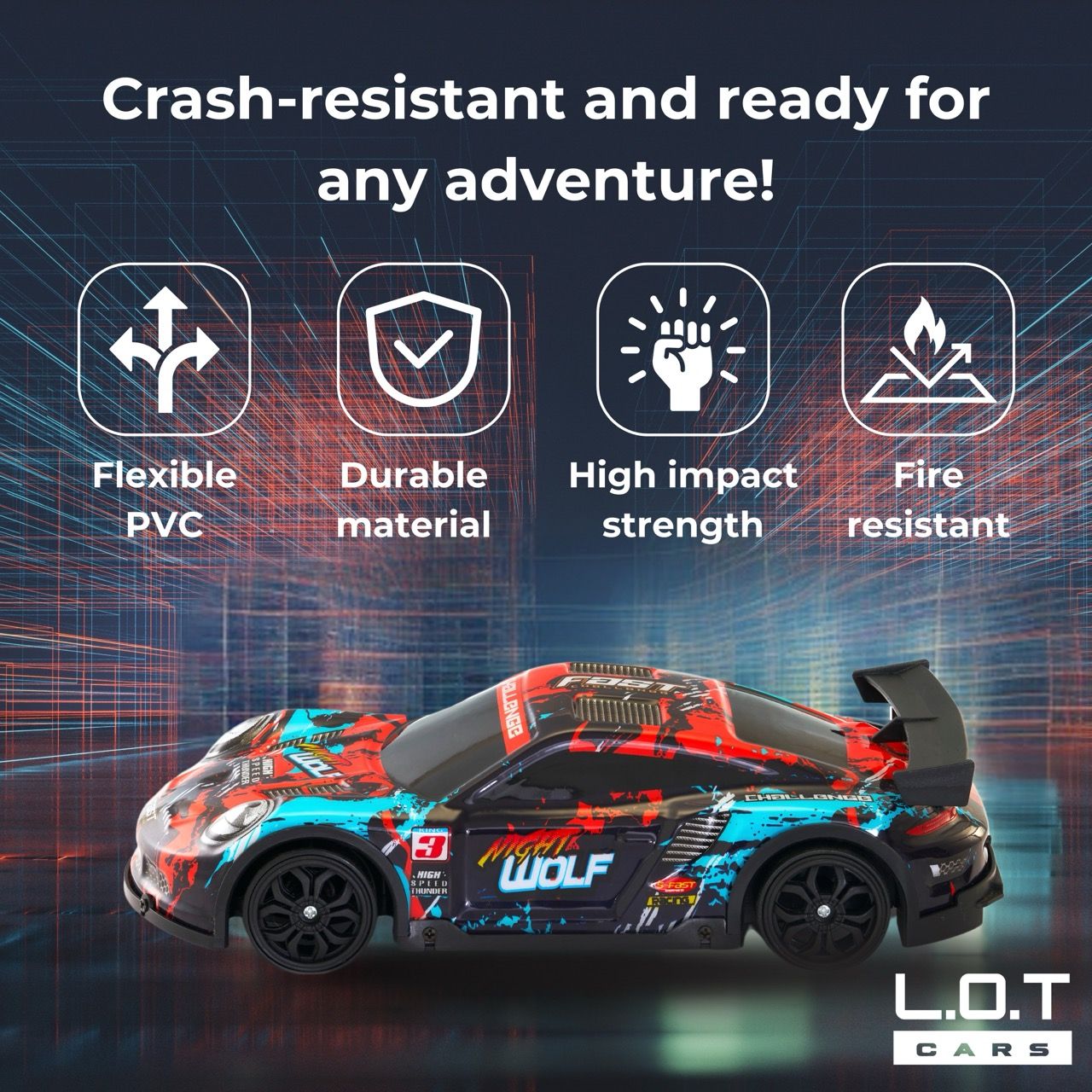 RC Drift Car with 4 extra wheels, 20 Kmph & PVC Shell (Night Wolf - Red)
