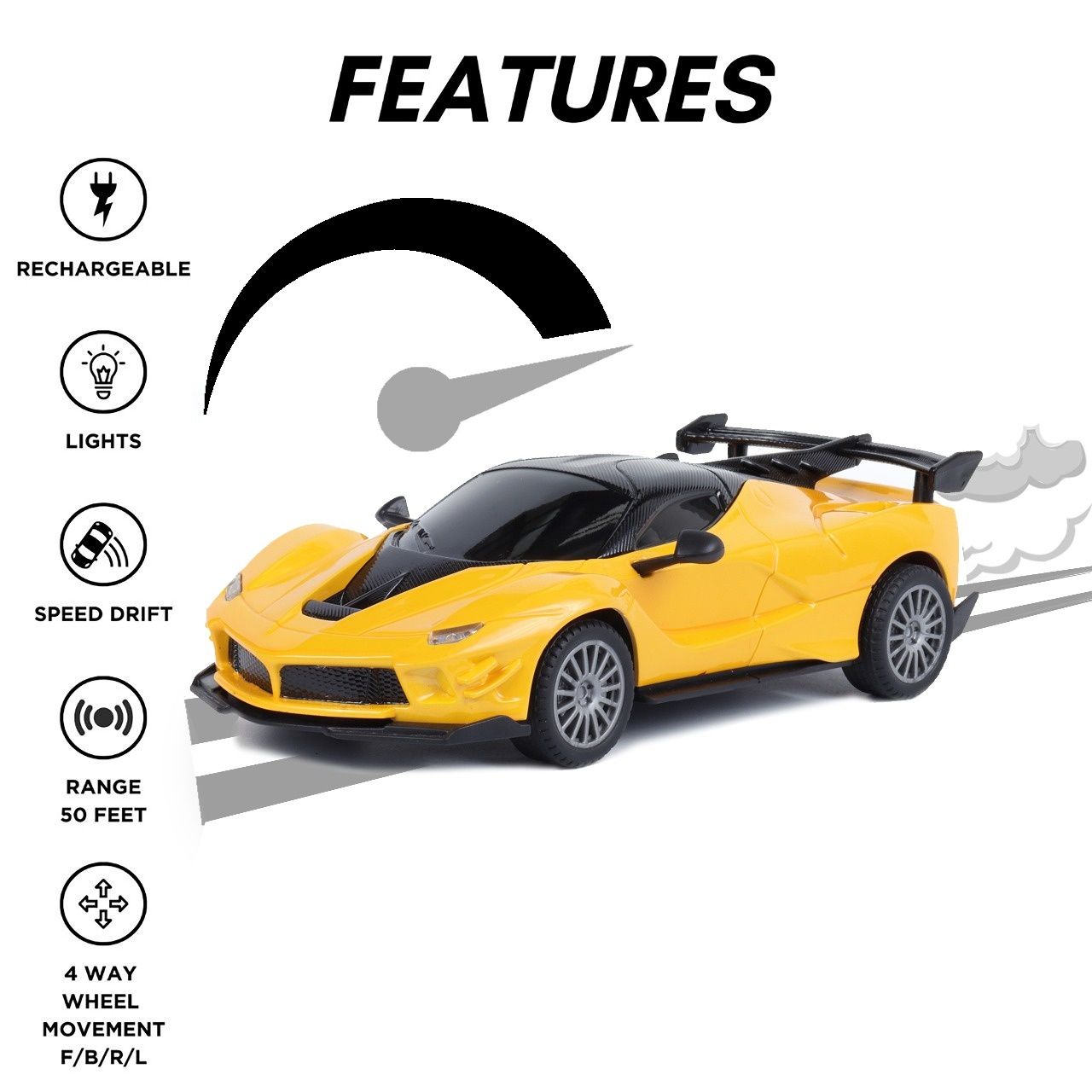Race N Roll Hi Speed Rechargeable Remote Control Car 1:24 - Fer Yellow