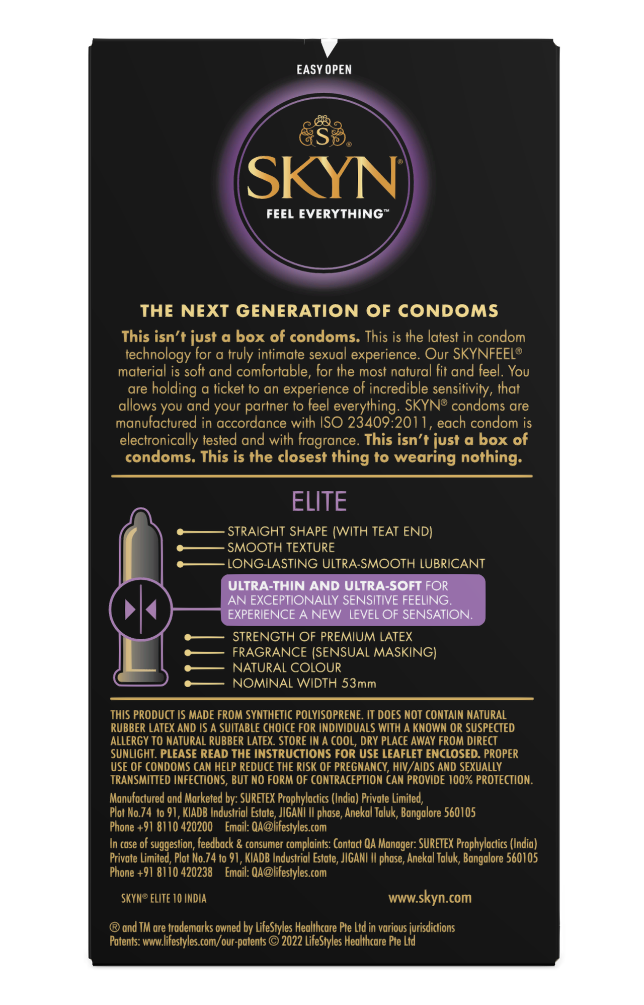 SKYN Elite Ultra Thin Condoms for Men - Latex Free